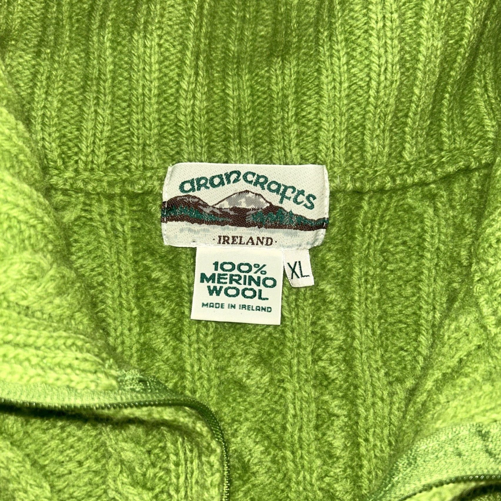 Vintage Aran Crafts Ireland 100% Merino Wool Zipper Sweater Unisex Green XS-2XL Cardigan with Pockets Size XXL / US 16-18 / IT 52-54 - 2 Thumbnail