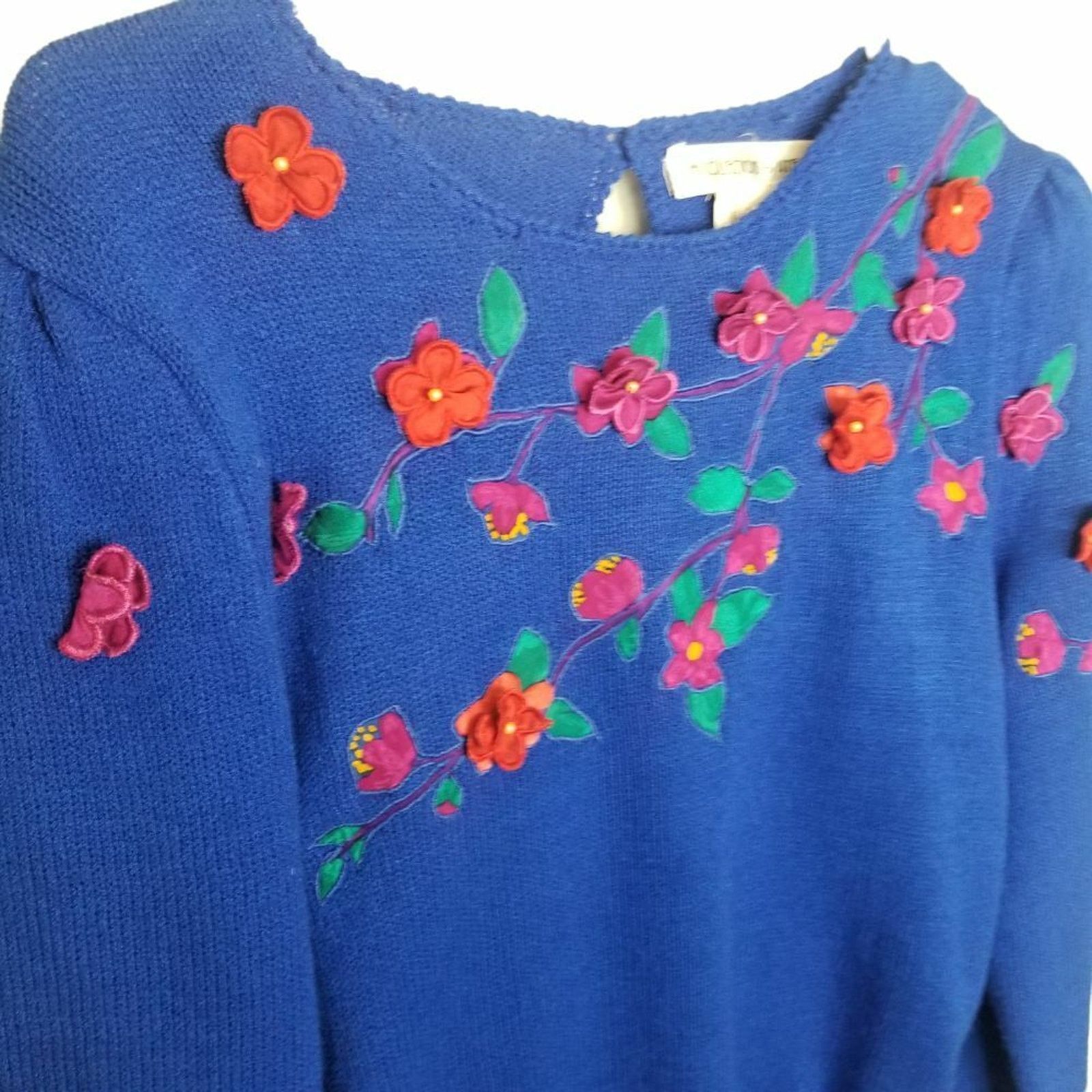 Neiman Marcus VTG Annie Crimmins Umi Collections Sweater Floral Applique Size M / US 6-8 / IT 42-44 - 5 Thumbnail
