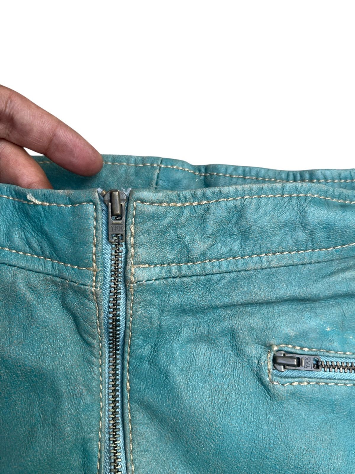 Japanese Brand Sominemi Teal Panelled Tech Leather Pants - Zip Pockets Size US 30 / EU 46 - 4 Thumbnail