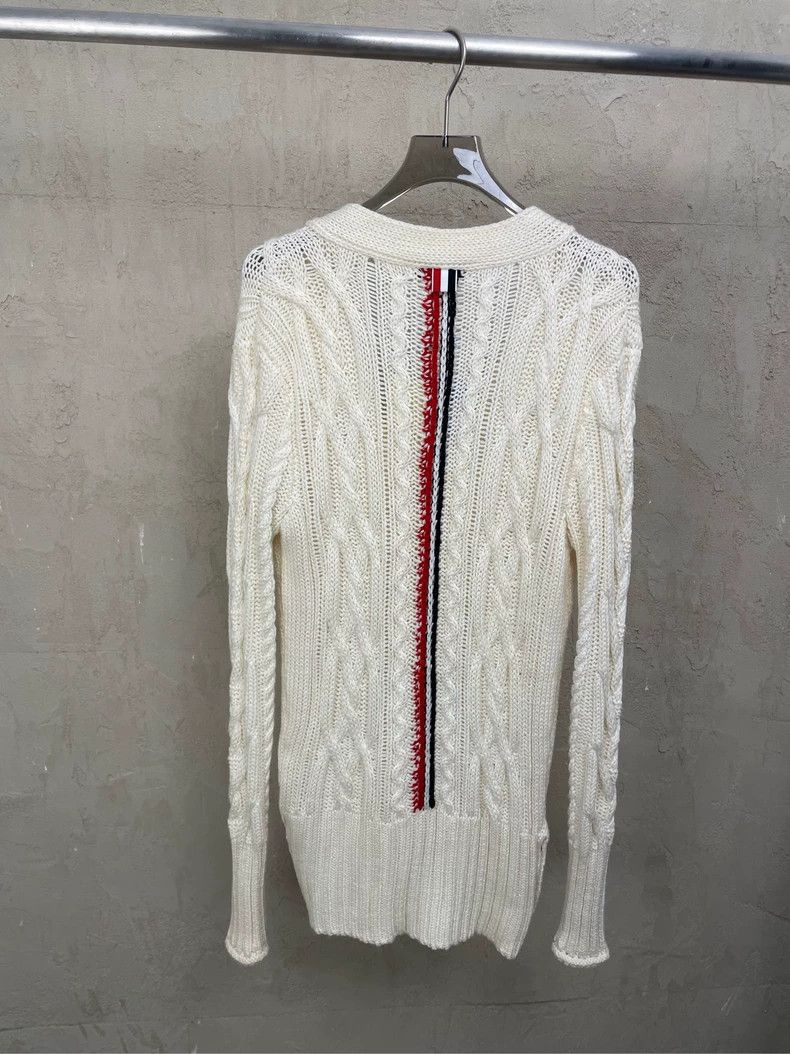 Thom Browne Thom browne Beige back color stripe long wool cardigan jac Size XS / US 0-2 / IT 36-38 - 2 Thumbnail