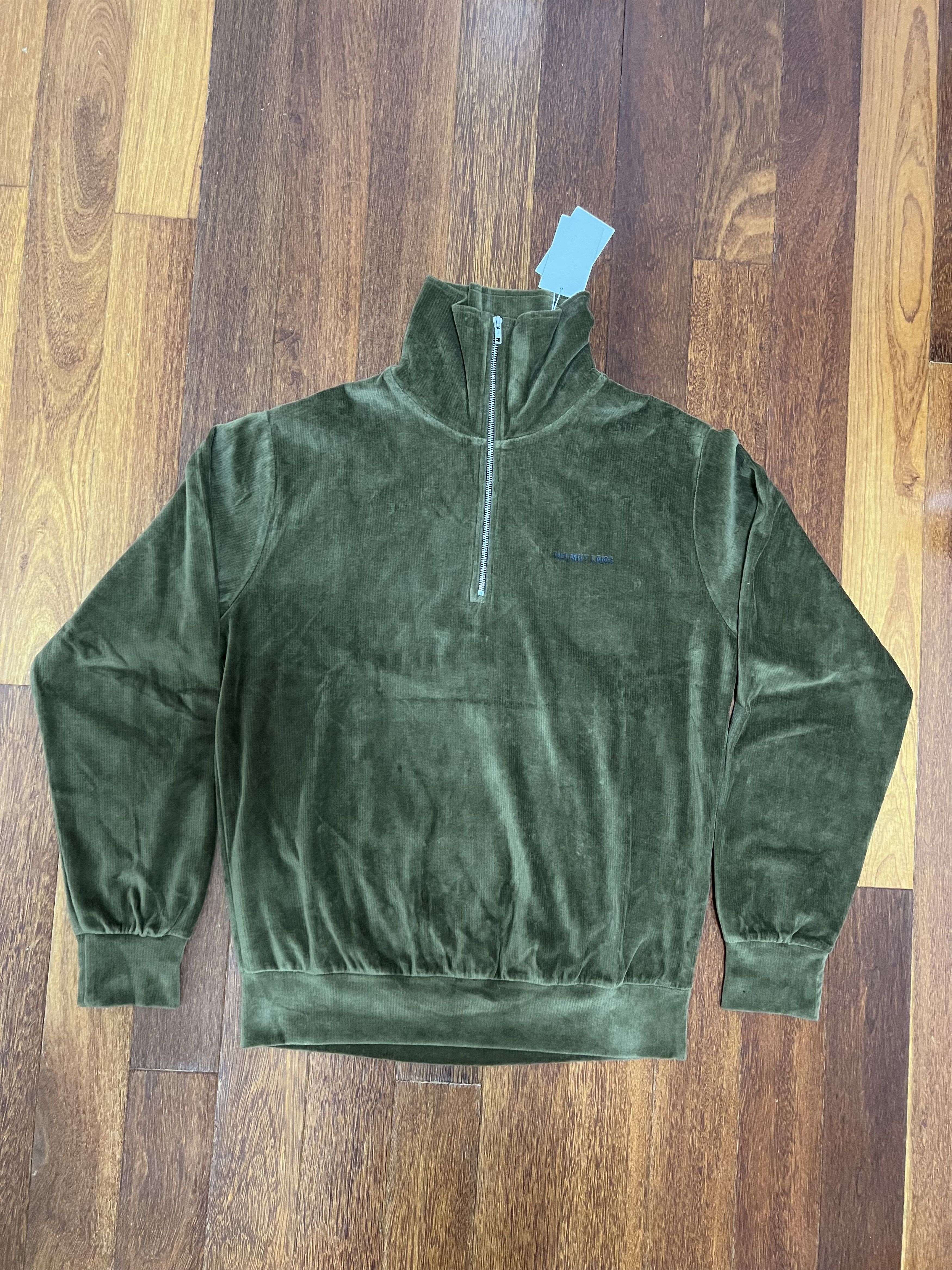 Helmut Lang 💚 Helmut Lang Cotton Velour Olive Half-Zip Sweatshirt NEW Size US M / EU 48-50 / 2 - 1 Thumbnail