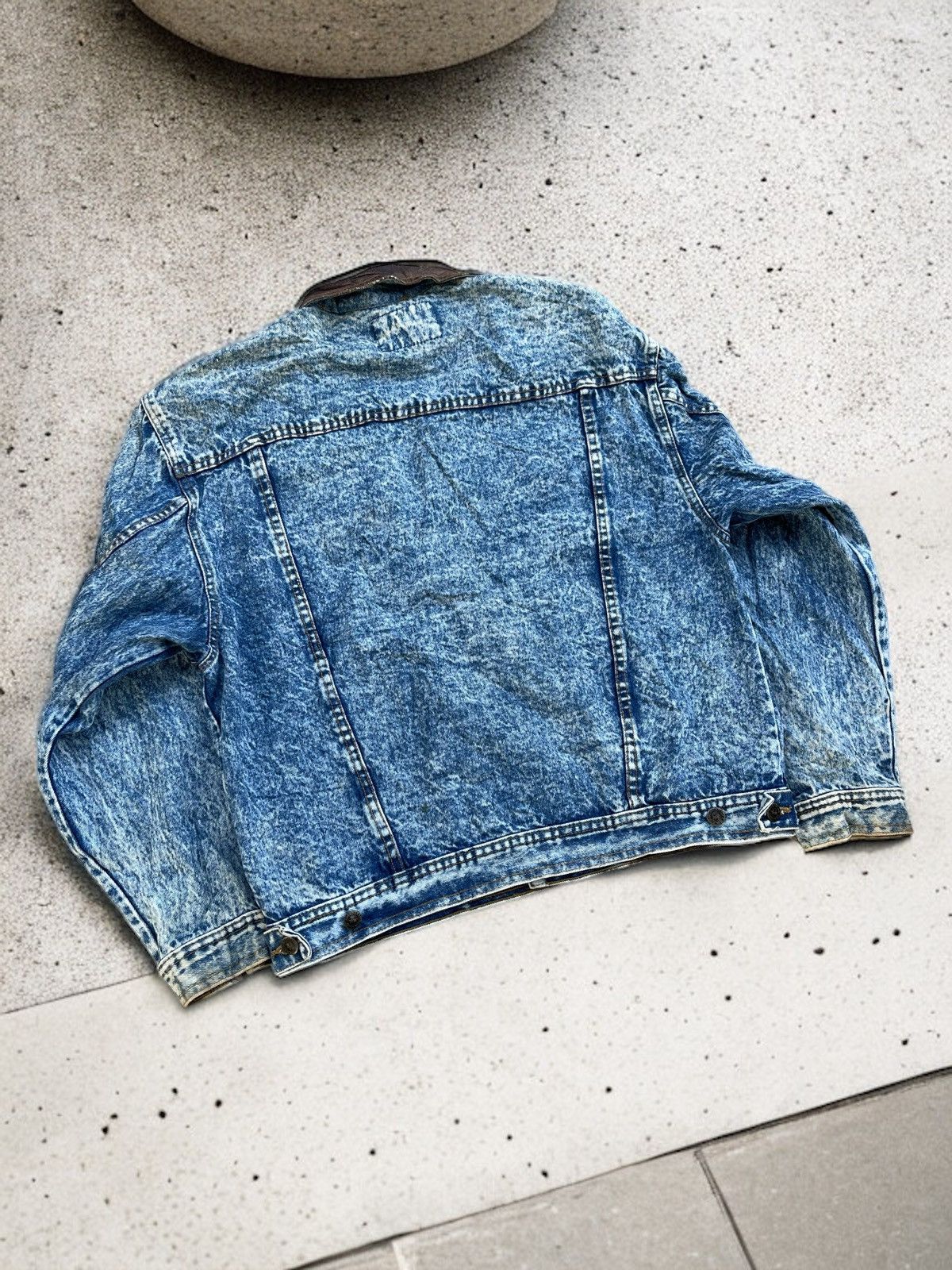 Japanese Brand 🔥Vintage Glee Man Leather Collared Denim Trucker Jacket Size US L / EU 52-54 / 3 - 3 Thumbnail