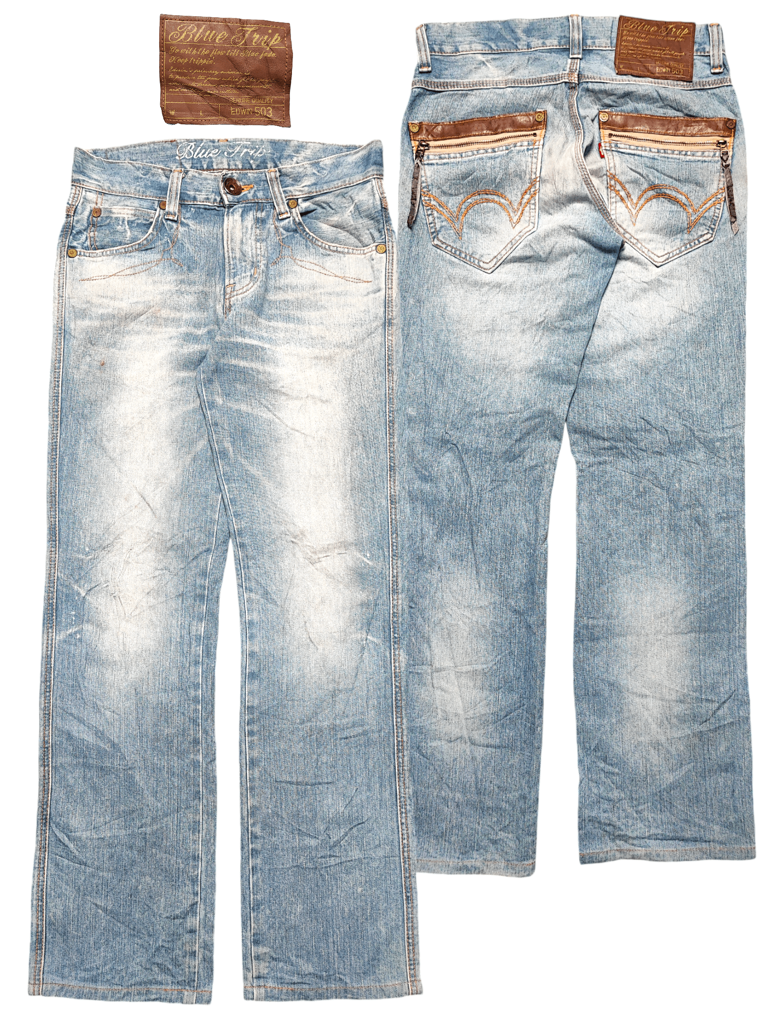 Edwin × Japanese Brand Edwin Blue Trip Punk Distressed Jeans Size US 31 - 1 Thumbnail