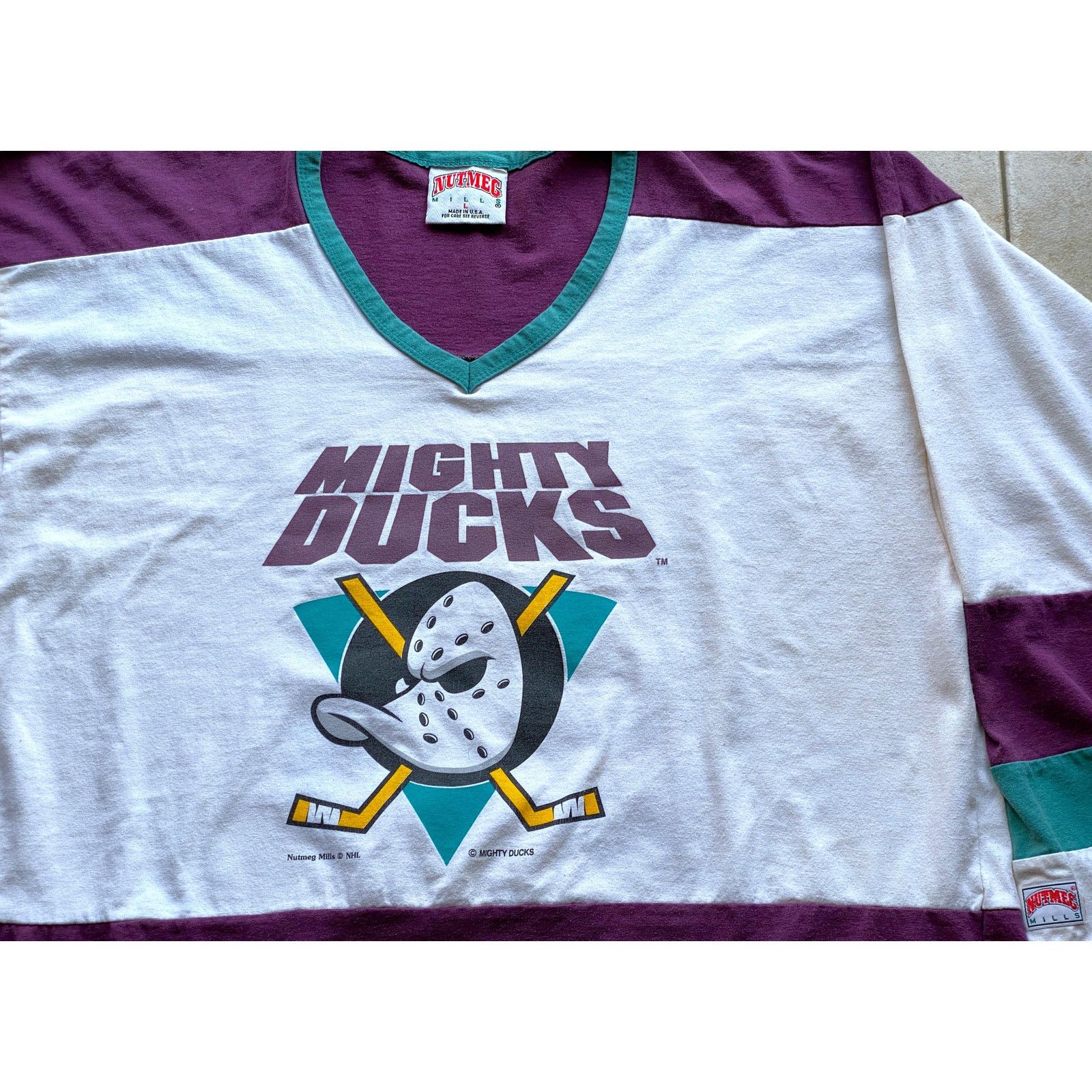 NHL × Starter Anaheim Mighty Ducks 90s NUTMEG Rugby shirt L white NHL vtg Size US L / EU 52-54 / 3 - 1 Thumbnail