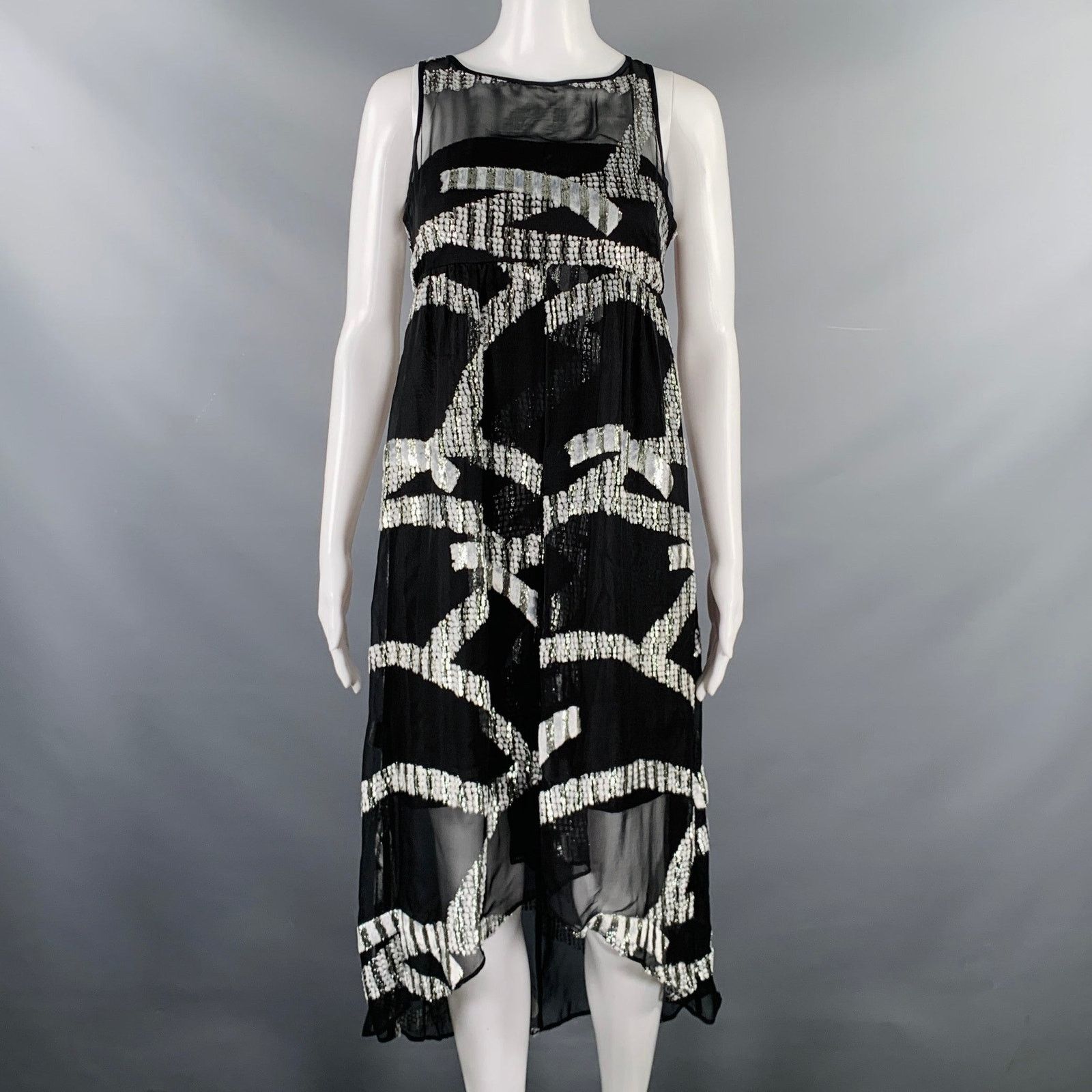 Marc Jacobs Size 0 Black Silver Silk Blend Jacquard Sleeveless Dress Size XS / US 0-2 / IT 36-38 - 1 Thumbnail