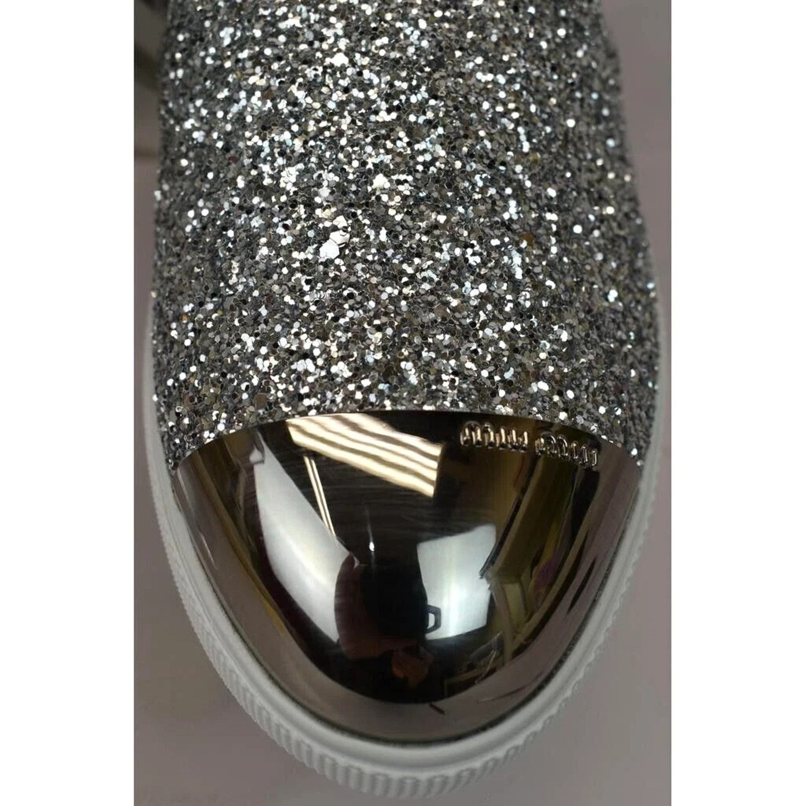 Miu Miu MIU MIU PRADA SILVER GLITTER METAL CAP TOE LOGO SNEAKERS 41 Size US 11 / IT 41 - 5 Thumbnail