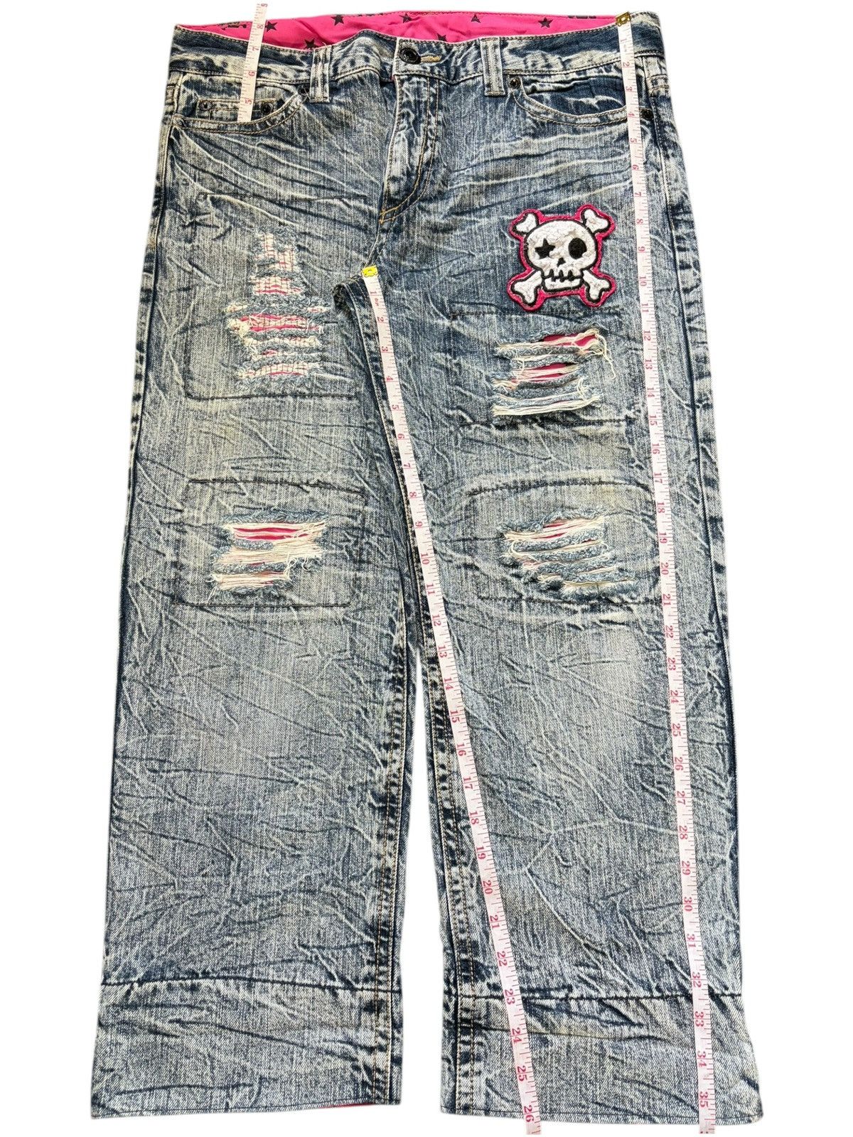 Fubu Vintage Japanese Brand Crack Wash Distress Loose Jeans Size 35" - 7 Thumbnail