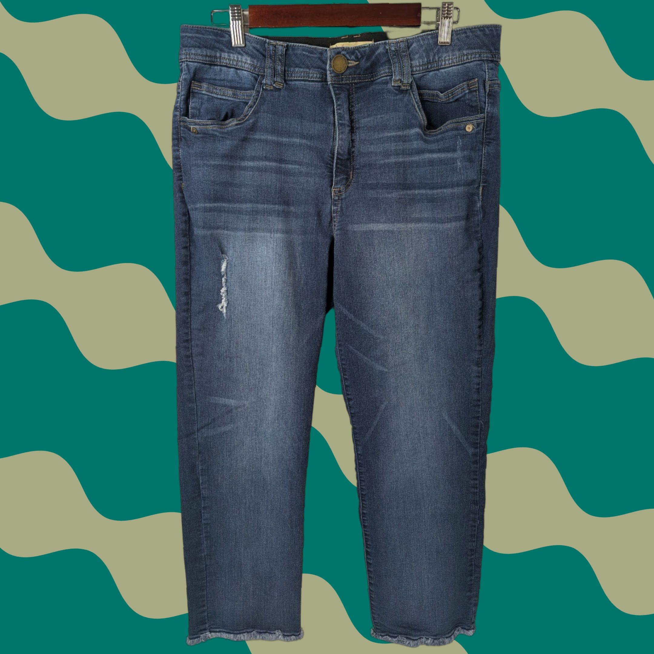 Vintage Democracy Ab Solution Straight Leg Jeans Size 14 High Rise Tummy Control Blue Denim Women Shaping 5-Pocket Raw Hem Casual Size 36" / US 14 / IT 50 - 1 Thumbnail