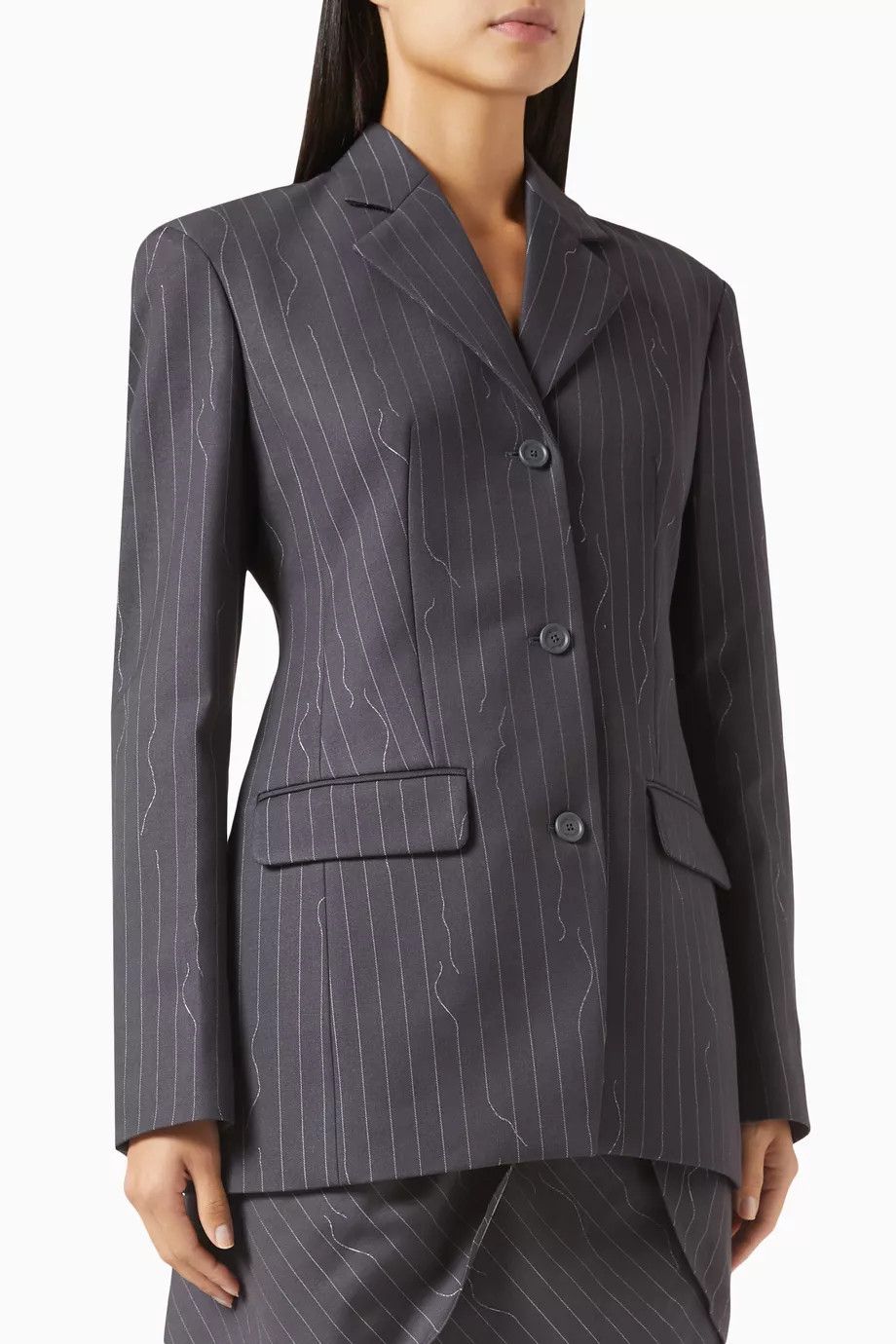 o1y1125 Pinstriped Blazer in Gray/White