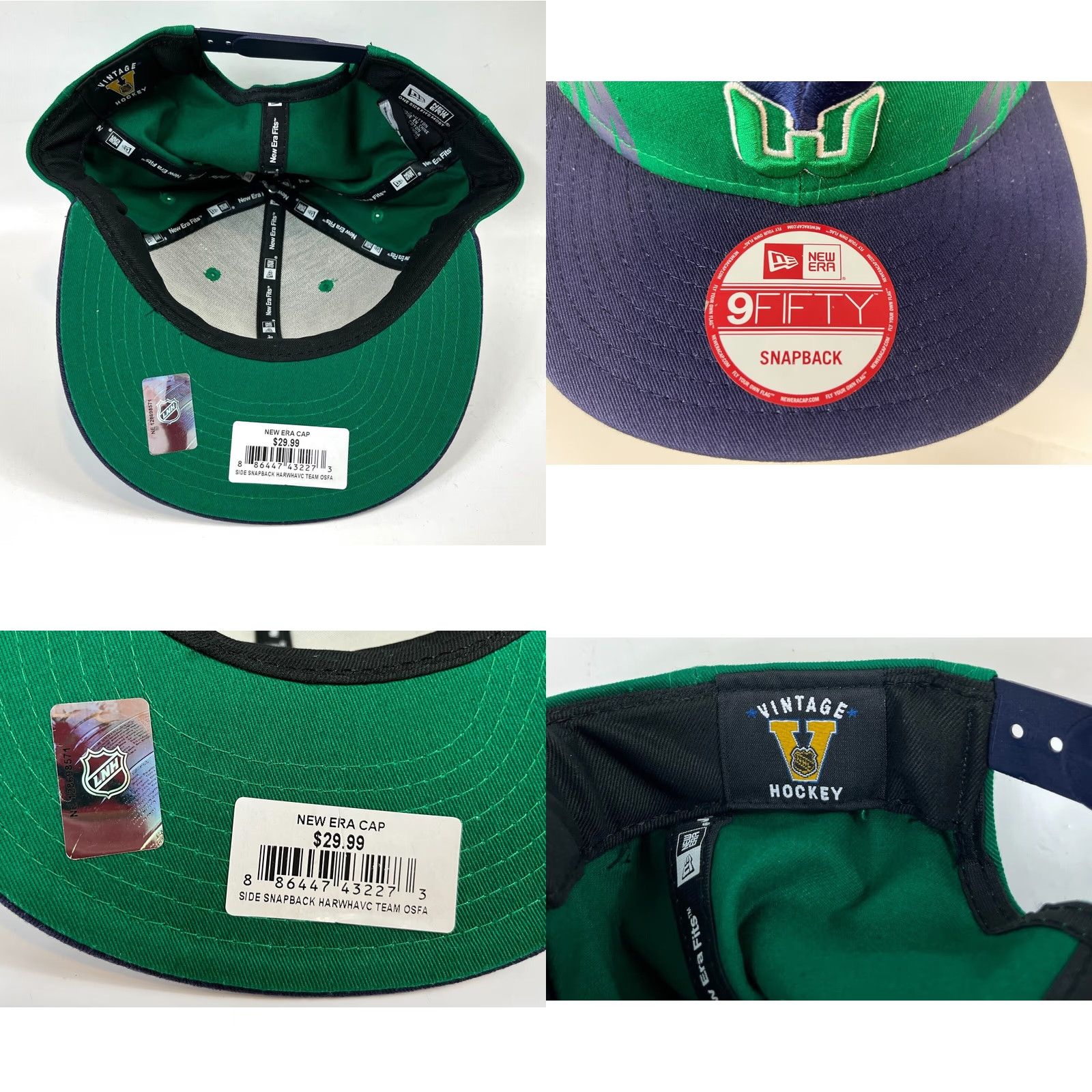 New Era VINTAGE New Era 9Fifty Hartford Whalers Hockey Snapback Cap Green Hats Mens One Size Size ONE SIZE - 8 Thumbnail