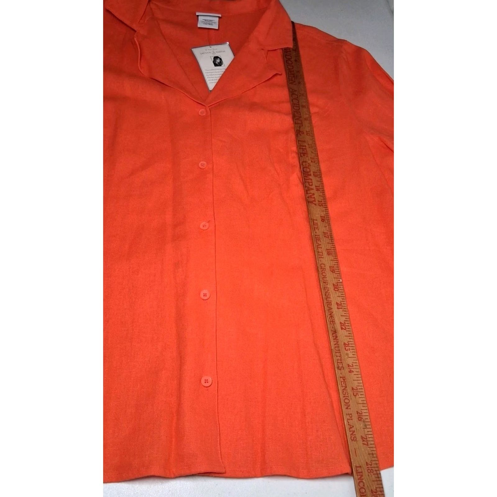 Vintage Jaclyn Smith Blouse Linen Rayon Blend Salmon Orange Collared Button Up 3/4 Sleeve Womens Regular 2XL Shirt Size XXL / US 16-18 / IT 52-54 - 4 Thumbnail