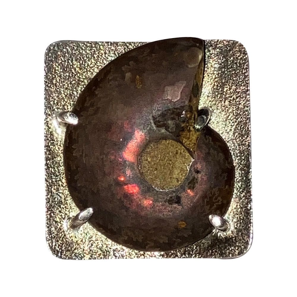Designer Massive Sterling Opalized Ammonite Fossil Cocktail Ring Size ONE SIZE - 1 Thumbnail