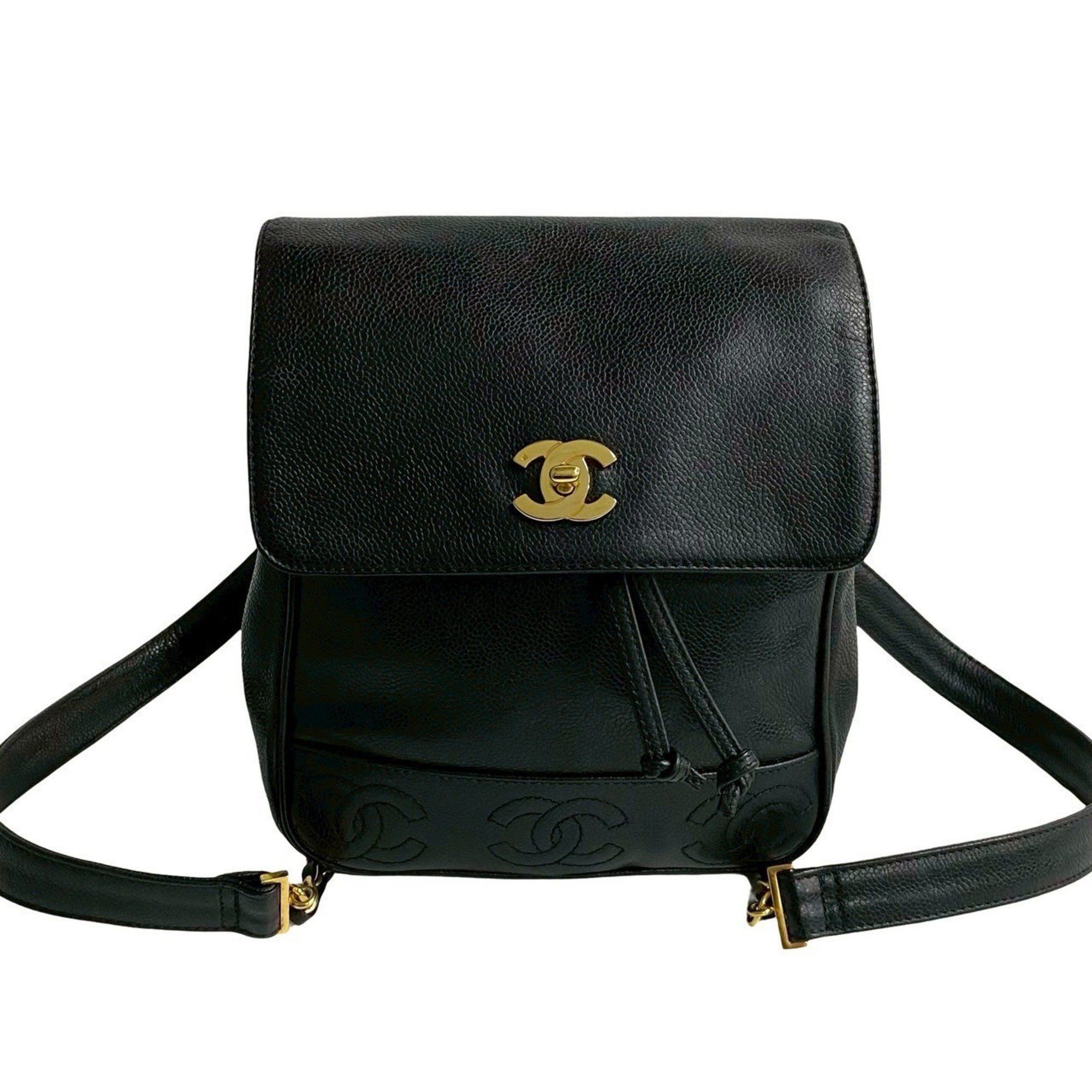 CHANEL Triple Coco Caviar Leather Chain Backpack, Black, 83663 CHANEL Caviar Triple Coco Chain Shoulder Bag Black Leather  main image 2