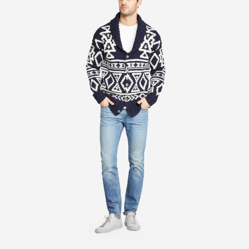 Bonobos BONOBOS Men's Hand-Knit Cardigan in Navy/White Size US S / EU 44-46 / 1 - 4 Thumbnail