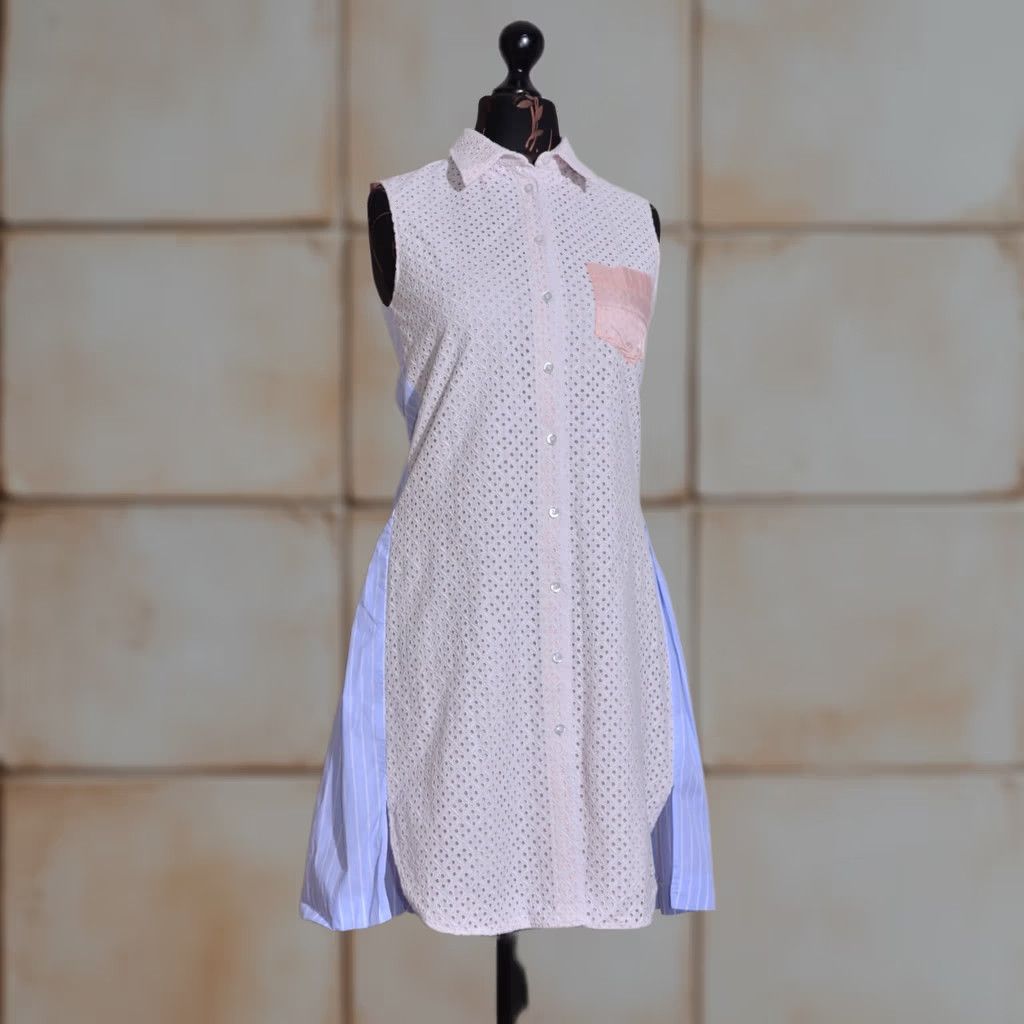 Vintage Sonia Rykiel Dress Women's Sleeveless Button Down Collared Fit&Flare Size 36 Blue Knee Length Pockets 100% Cotton Regular Vintage: No Size XS / US 0-2 / IT 36-38 - 1 Thumbnail