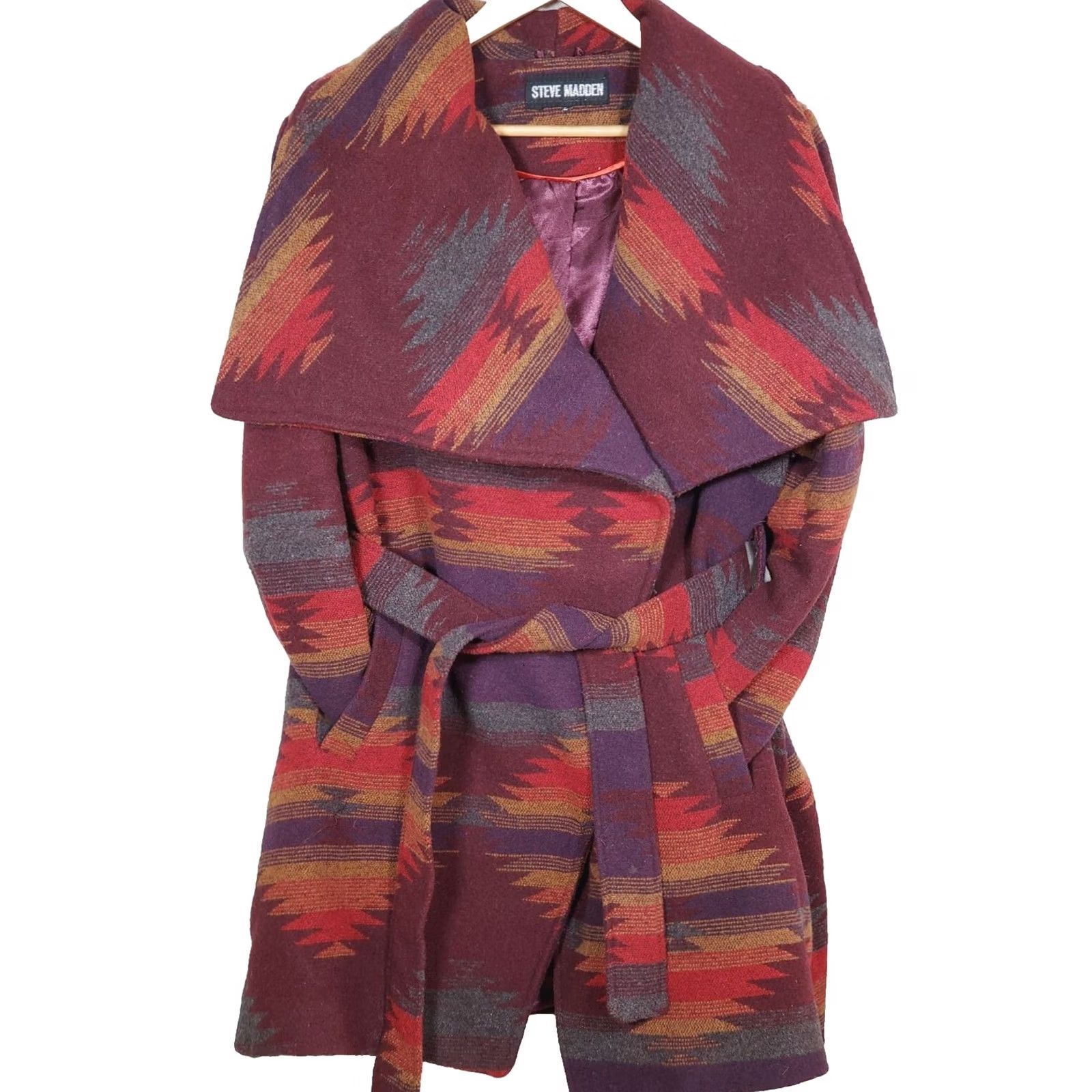 Steve Madden Steve Madden Coat Belted Blanket Wrap Jacket Southwestern Aztec Women's Size M Multicolor Oversized Collar Size M / US 6-8 / IT 42-44 - 4 Thumbnail