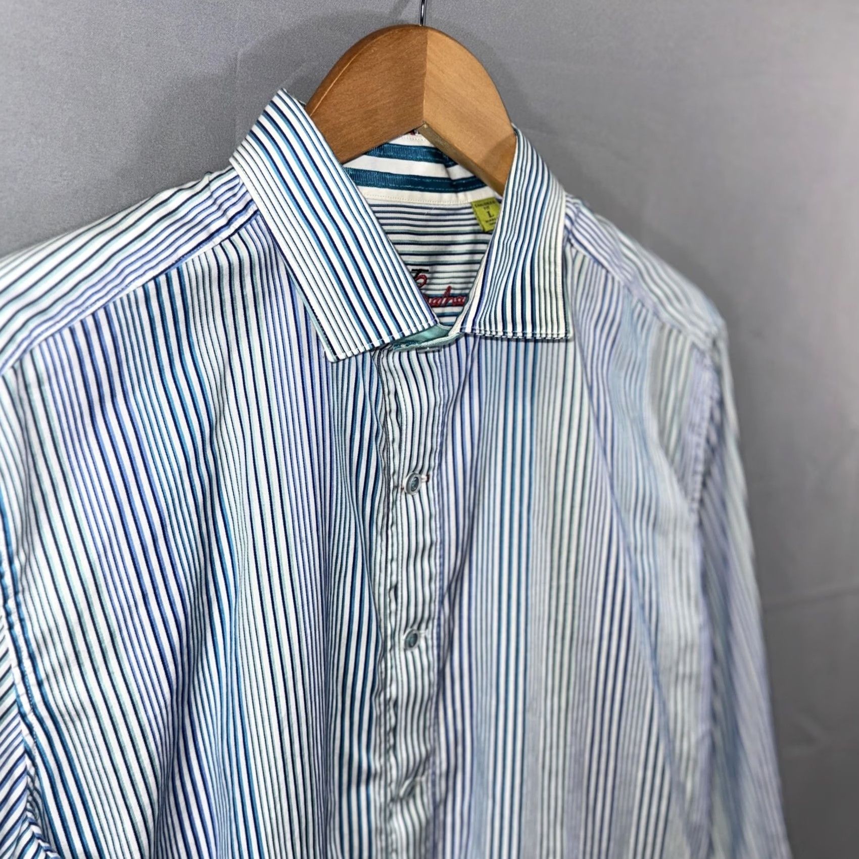 Robert Graham VINTAGE Robert Graham Shirt Mens Large Blue White Striped Tailored Fit Contrast Cuffs Size US L / EU 52-54 / 3 - 5 Thumbnail