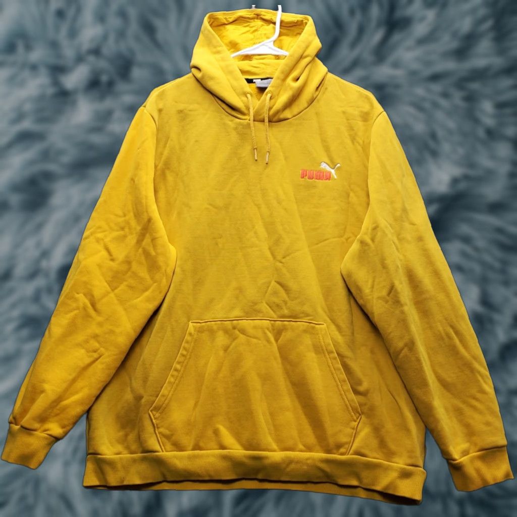 Puma Puma Hoodie Mens XL Yellow Fleece Lined Athletic Drawstring Kangaroo Pockets Size US XL / EU 56 / 4 - 1 Thumbnail