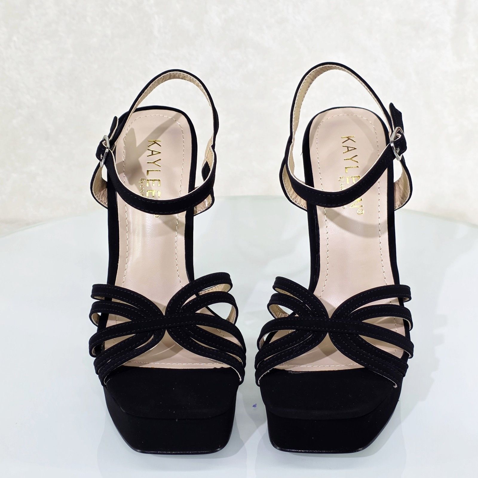 Other Posh Black Velvet Spool High Heels Ankle Strap Open Toe Sand Size US 7 / IT 37 - 5 Thumbnail
