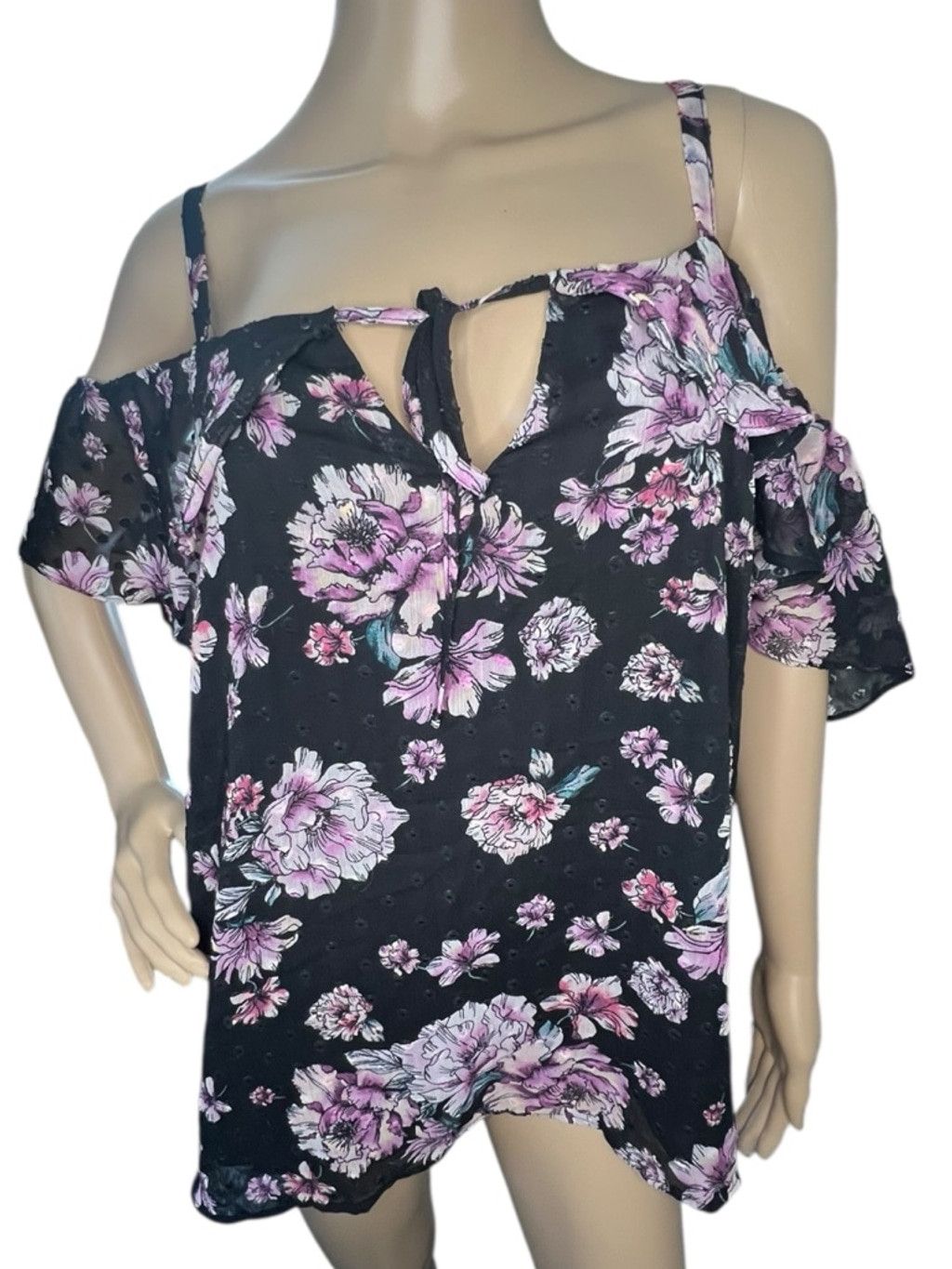 Torrid Torrid Floral Pattern Cold Shoulder Short Sleeve Blouse Size XXL / US 16-18 / IT 52-54 - 1 Thumbnail