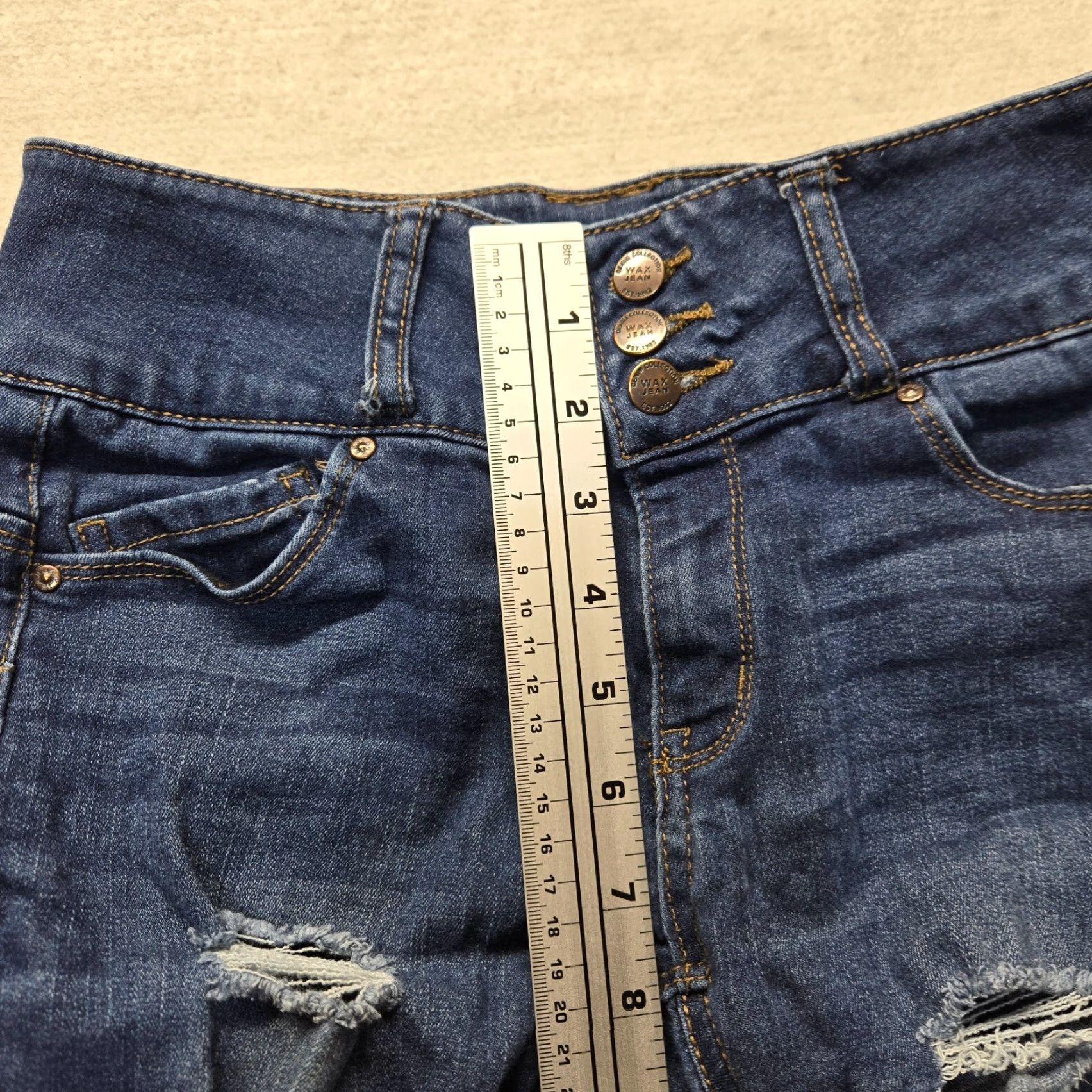 Vintage Wax Jeans Butt I Love You Blue Ultra High Waist Adult Women's 5 Jeans Skinny Love 90s Womens Size 27" / US 4 / IT 40 - 7 Thumbnail