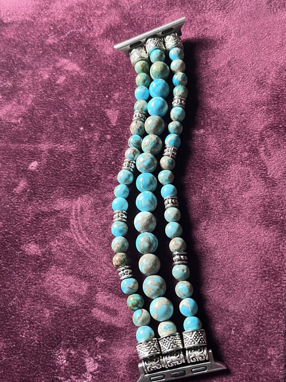 Other Boho Turquoise Beaded Apple Watch Band Silver Accents Size ONE SIZE - 4 Thumbnail