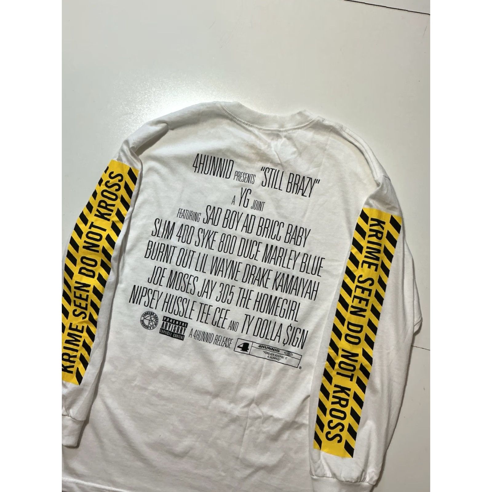 Vintage VINTAGE 4 Hunnid YG Still Brazy Who Shot Me Album Krime Seen Do Not Kross White L/S T-Shirt LG Mens Tee Regular Size L White Graphic shirt Size US L / EU 52-54 / 3 - 4 Thumbnail