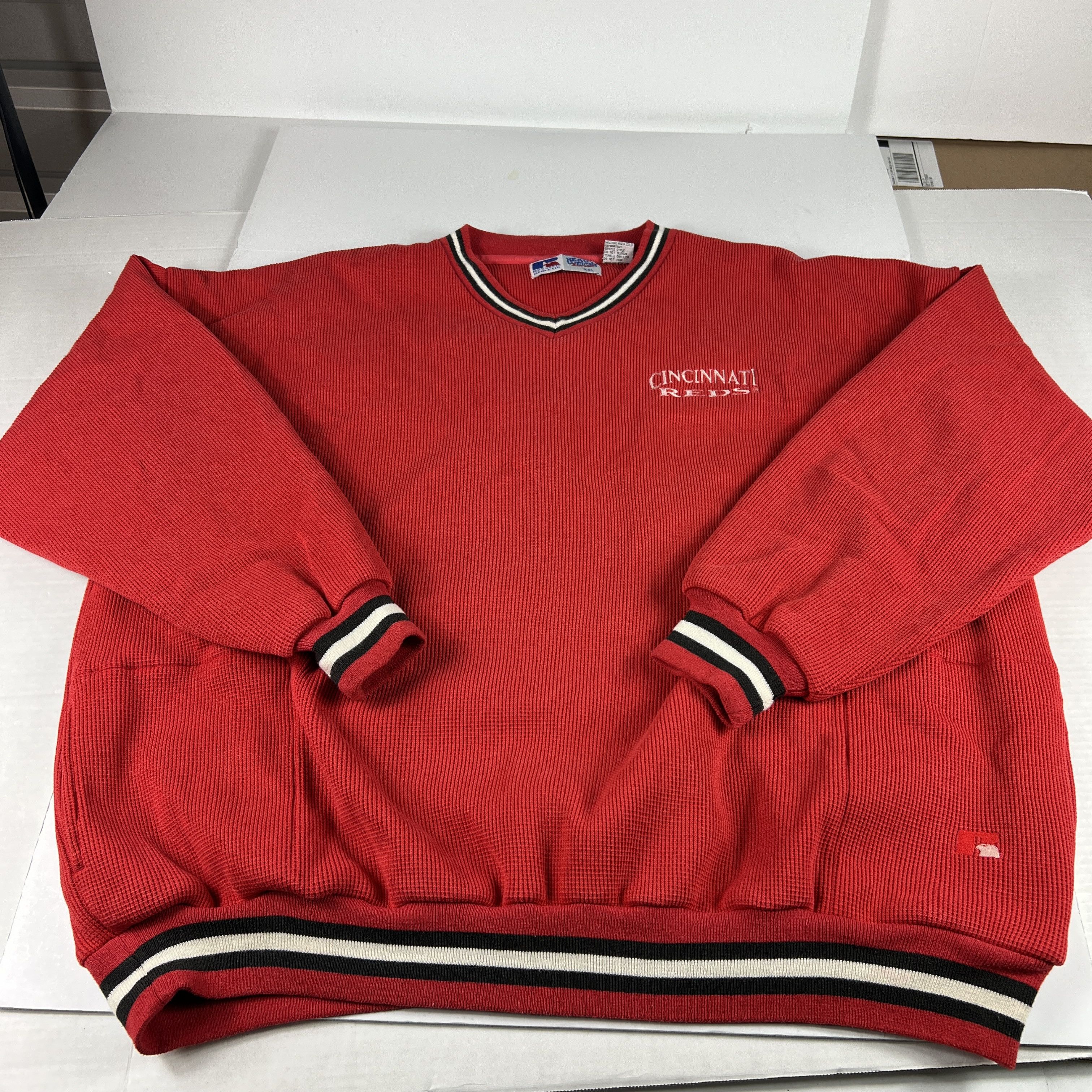 VTG Russell Cincinnati Reds Thermal Sweatshirt Red Crewneck