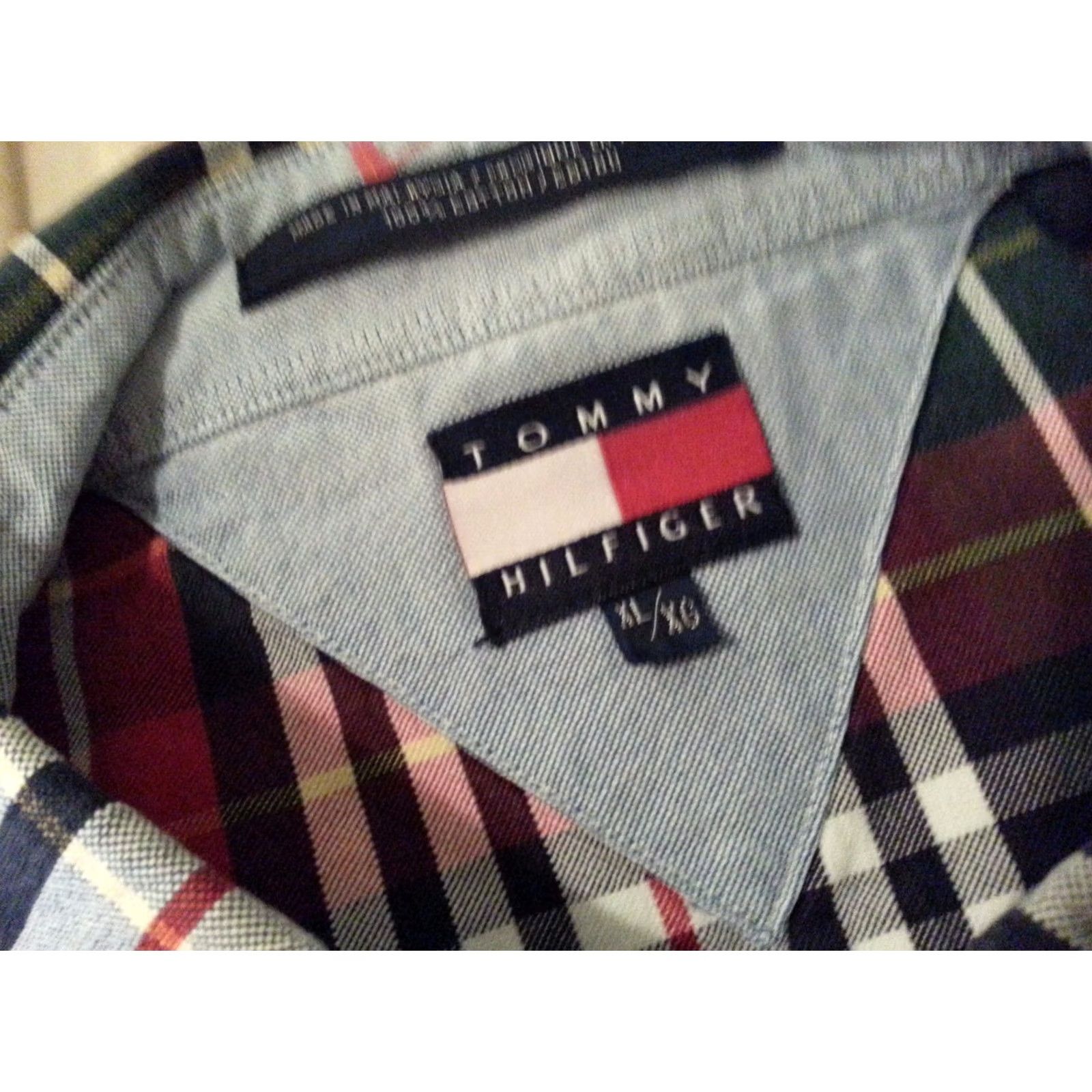 Tommy Hilfiger Tommy Hilfiger Shirt Mens XL Green Plaid Dress Red Cotton Long Button Size 46R - 4 Thumbnail