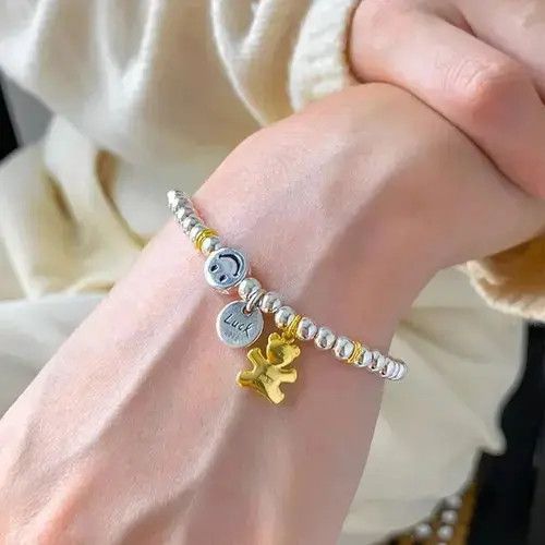 Other Elastic Silver Color Lucky Bear Pendant Bracelet Size ONE SIZE - 1 Thumbnail