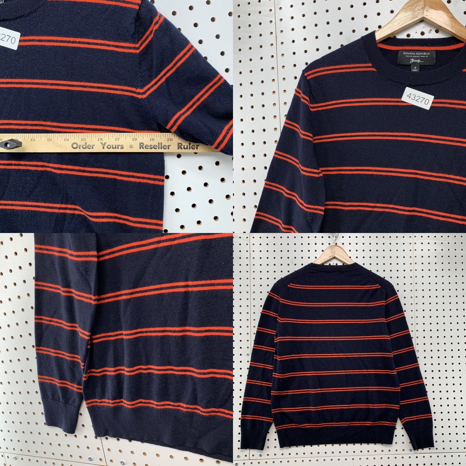 Banana Republic Banana Republic Merino Wool Sweater Mens Medium Navy Red Striped Crew Neck Long Sleeve Casual Size US M / EU 48-50 / 2 - 8 Thumbnail
