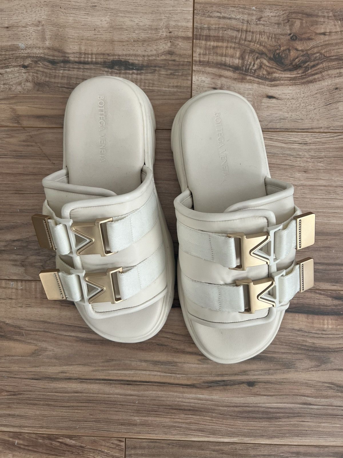 Bottega Veneta Bottega Veneta Flash Leather Strap Sandals - White / Gold Size US 10 / EU 43 - 3 Thumbnail