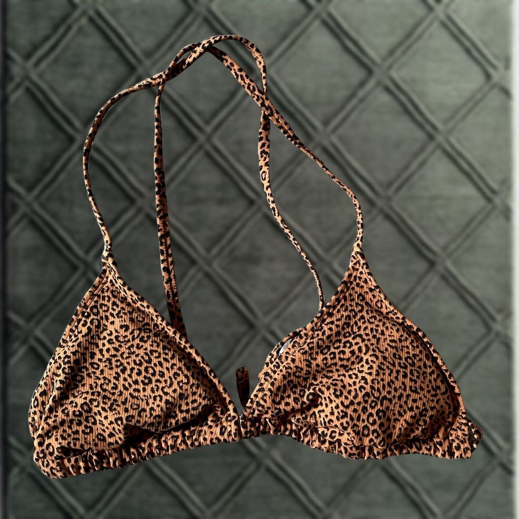 Vintage Xhilaration Juniors Ribbed Triangle Bikini Top Brown Animal Print L Size L / US 10 / IT 46 - 1 Thumbnail