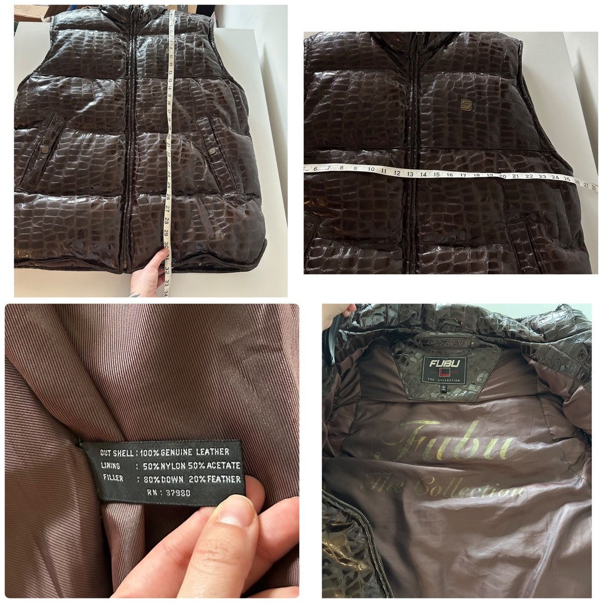 Fubu Vintage Y2K Fubu The Collection Croc Embossed Leather Vest Size US L / EU 52-54 / 3 - 6 Thumbnail