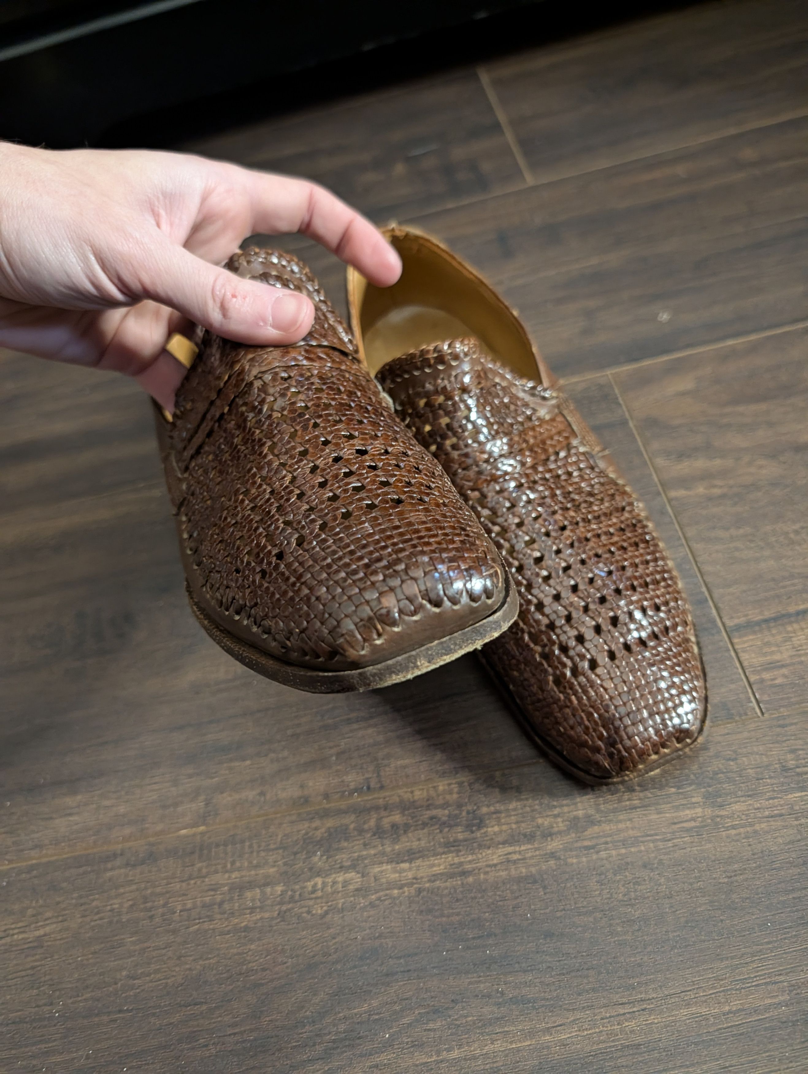 Vintage French VTG Hand-braided handmade leather loafers Size US 8.5 / EU 41-42 - 4 Thumbnail