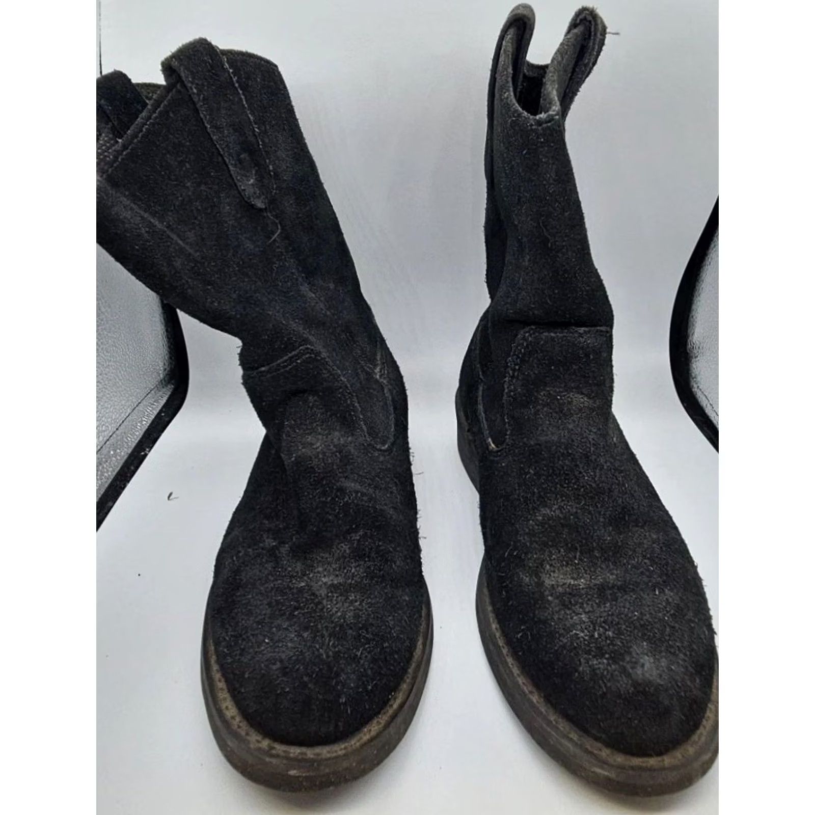 Vintage Brahma Black Leather Engineer Boots Womens 8.5 Workwear Grunge Distressed Steel Toe Round Toe Pull On Boots Size US 9 / IT 39 - 2 Thumbnail