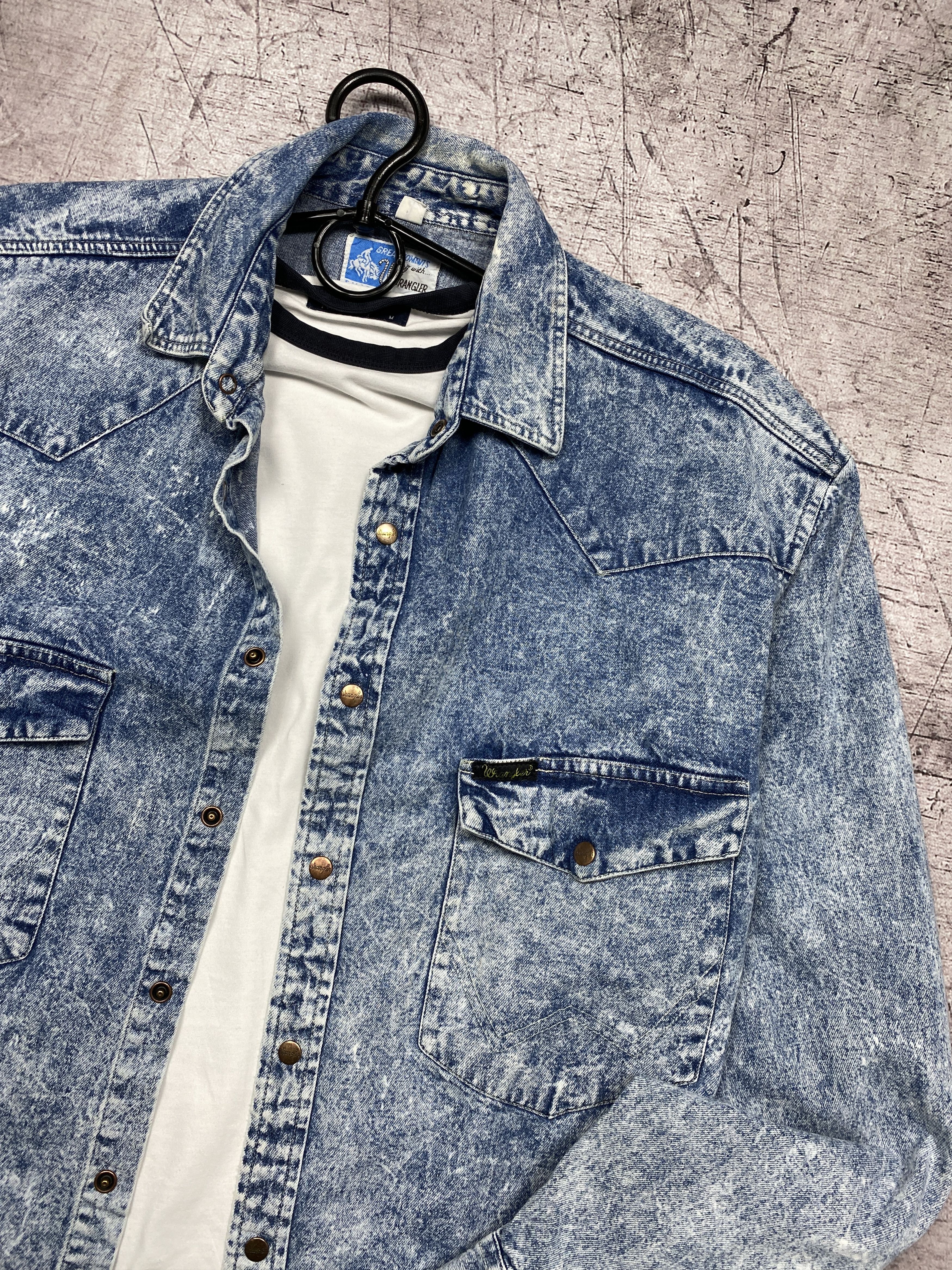 Vintage × Wrangler Wrangler 90s Vintage Mens Denim Shirt Size US L / EU 52-54 / 3 - 2 Thumbnail