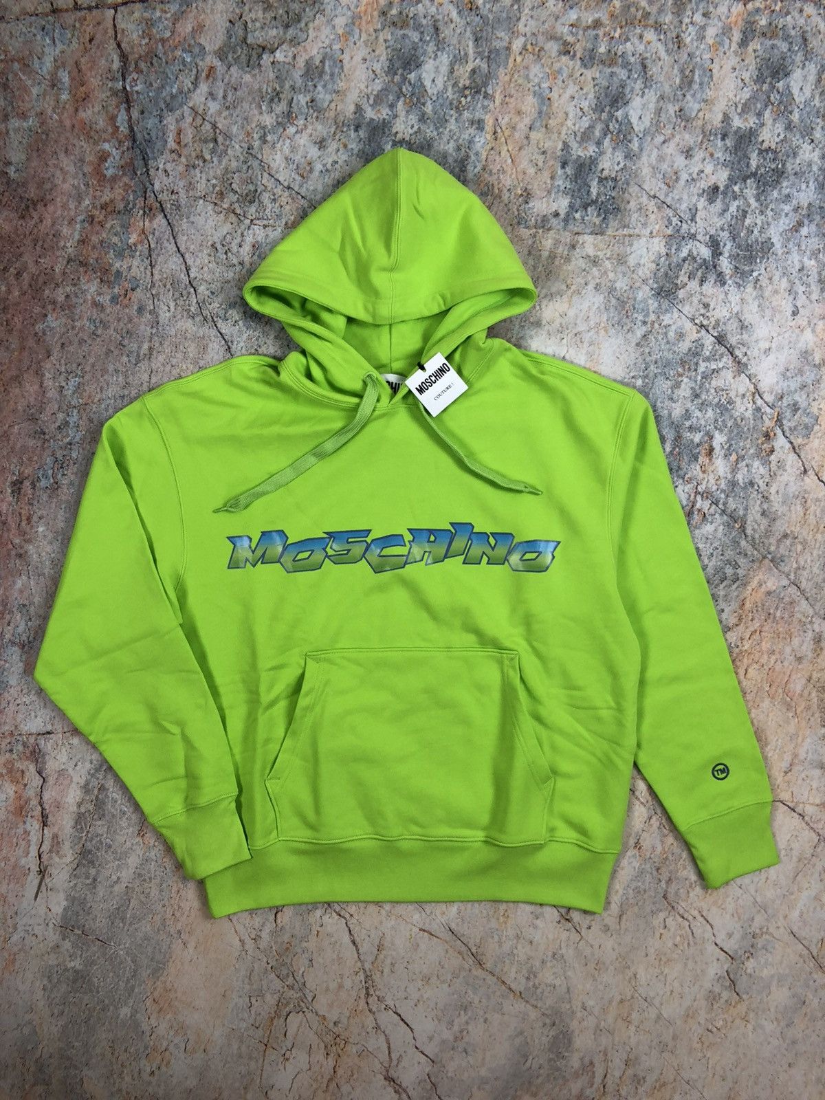 Image of Moschino Couture Milano New Acid Hoodie Rrp 500$ in Green, Men's (Size Small)