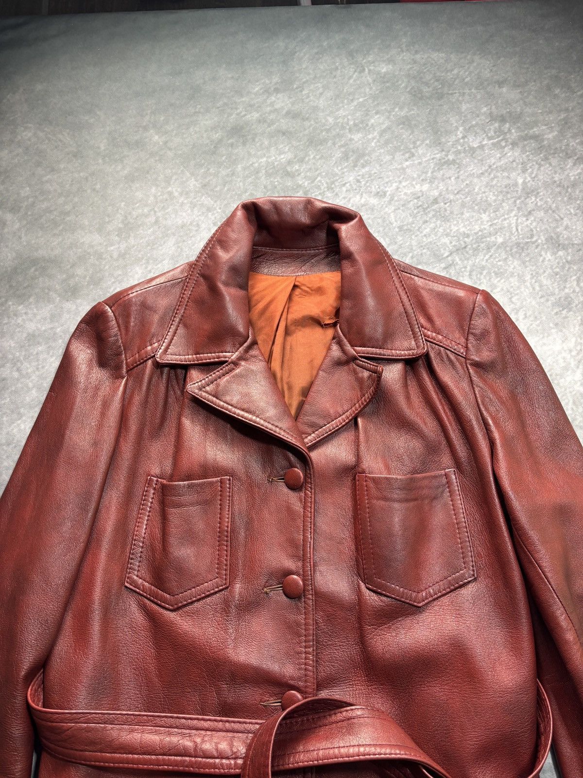 Vintage 70s Vintage Leather Jacket Belted Cropped Red Olympic Womens Size XXL / US 16-18 / IT 52-54 - 4 Thumbnail