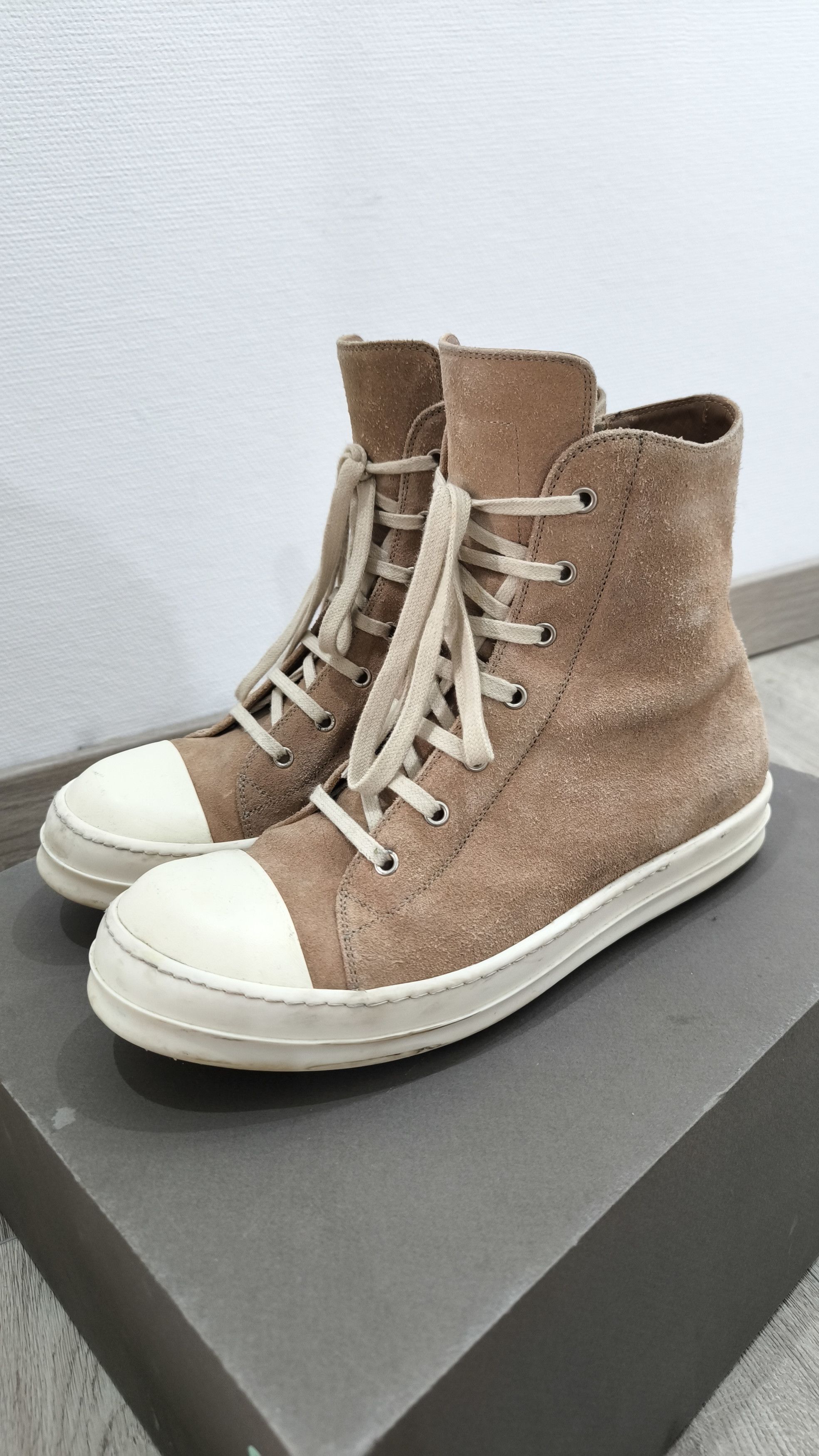 image of Rick Owens Ss18 Beige Suede Hi-Top Ramones Size 44 Shoes, Men's
