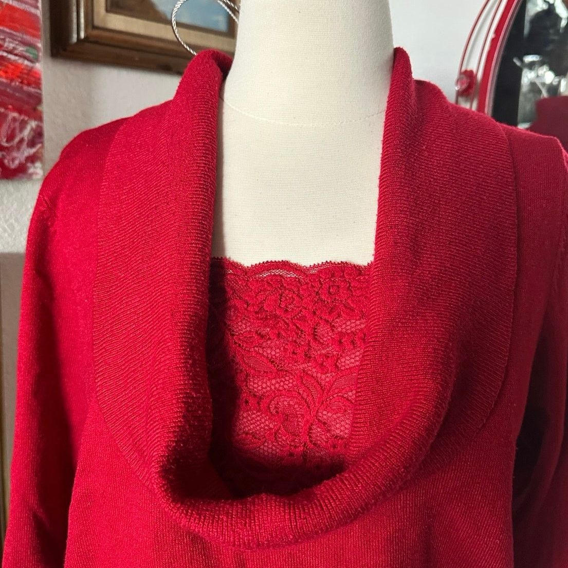 Other jm collection red knit lace long sleeve sweater Size XL / US 12-14 / IT 48-50 - 2 Thumbnail