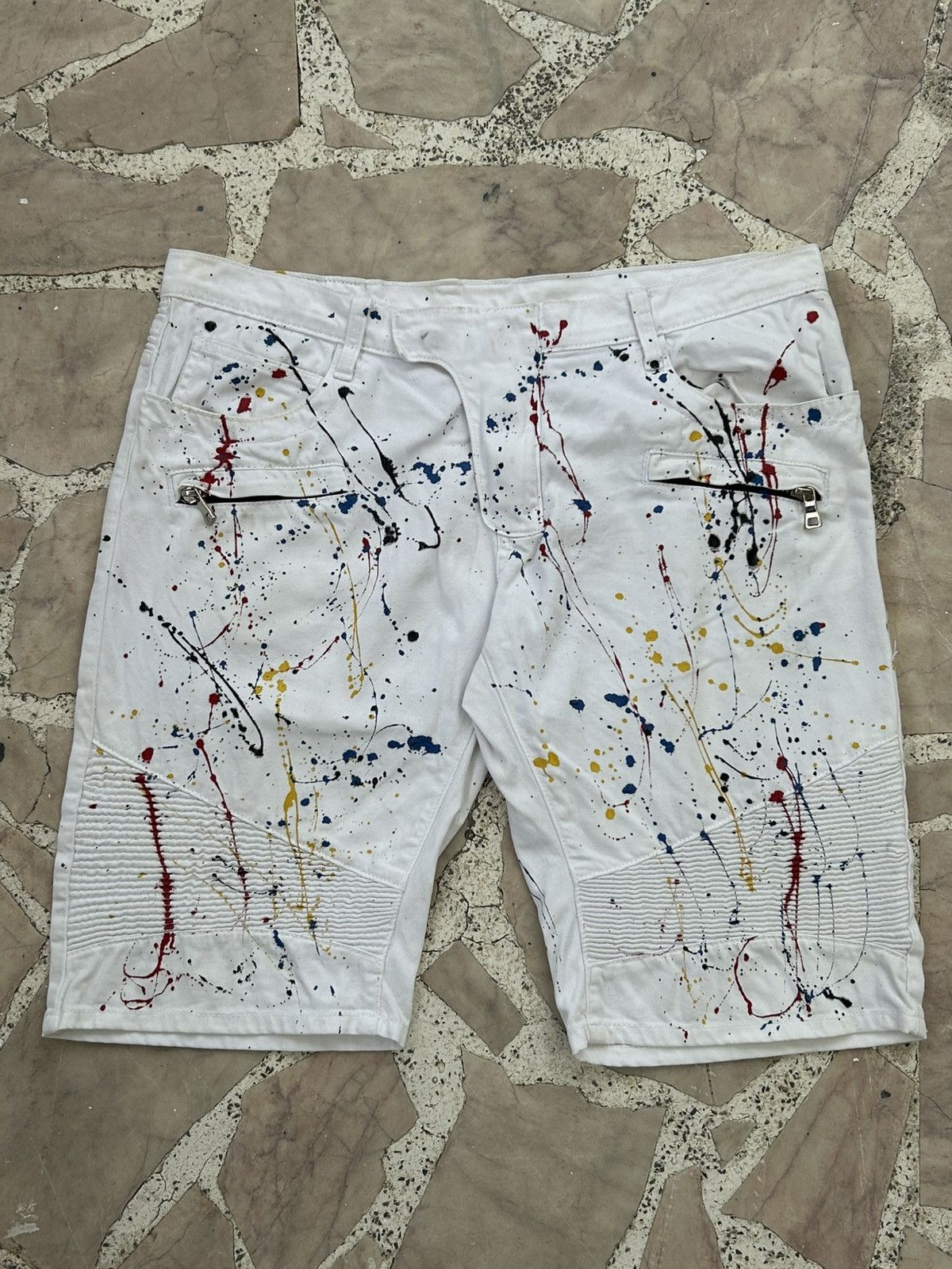 Balmain Balmain Vintage 90s Paint Splatter Shorts Size US 34 / EU 50 - 1 Thumbnail