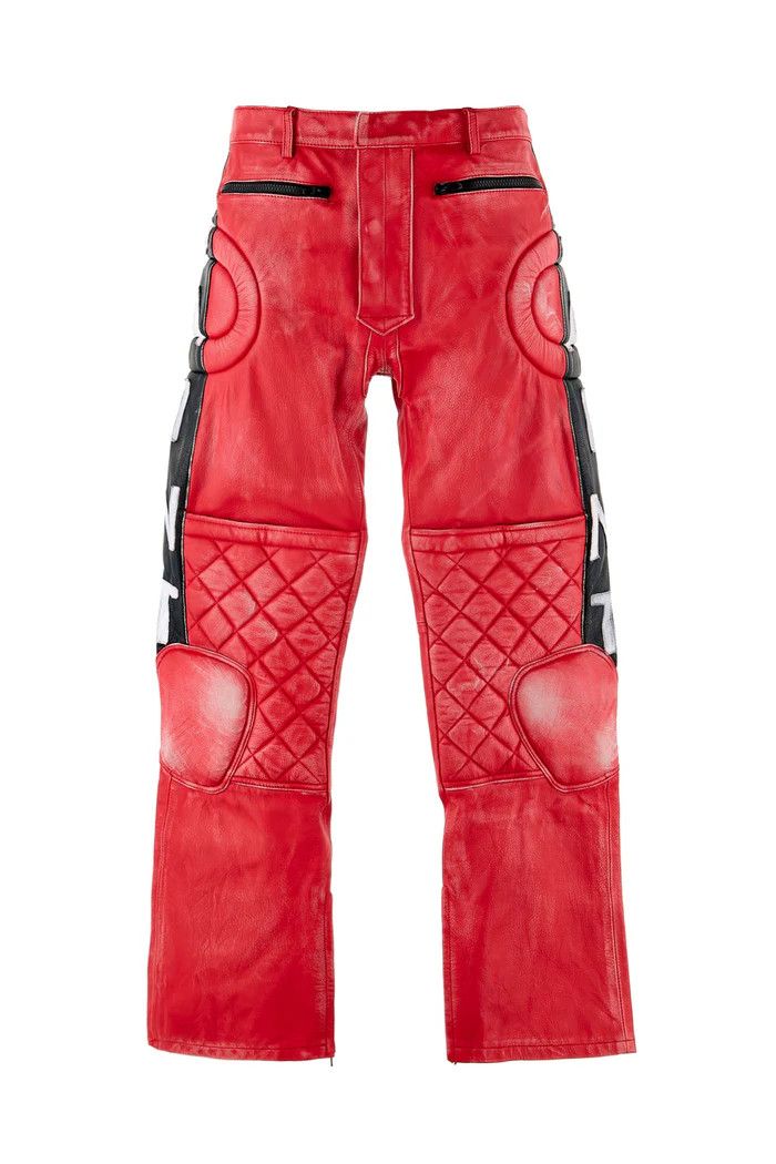 Saint Michael o1mle0326 Leather Racer Pants in Red Size US 34 / EU 50 - 1 Thumbnail
