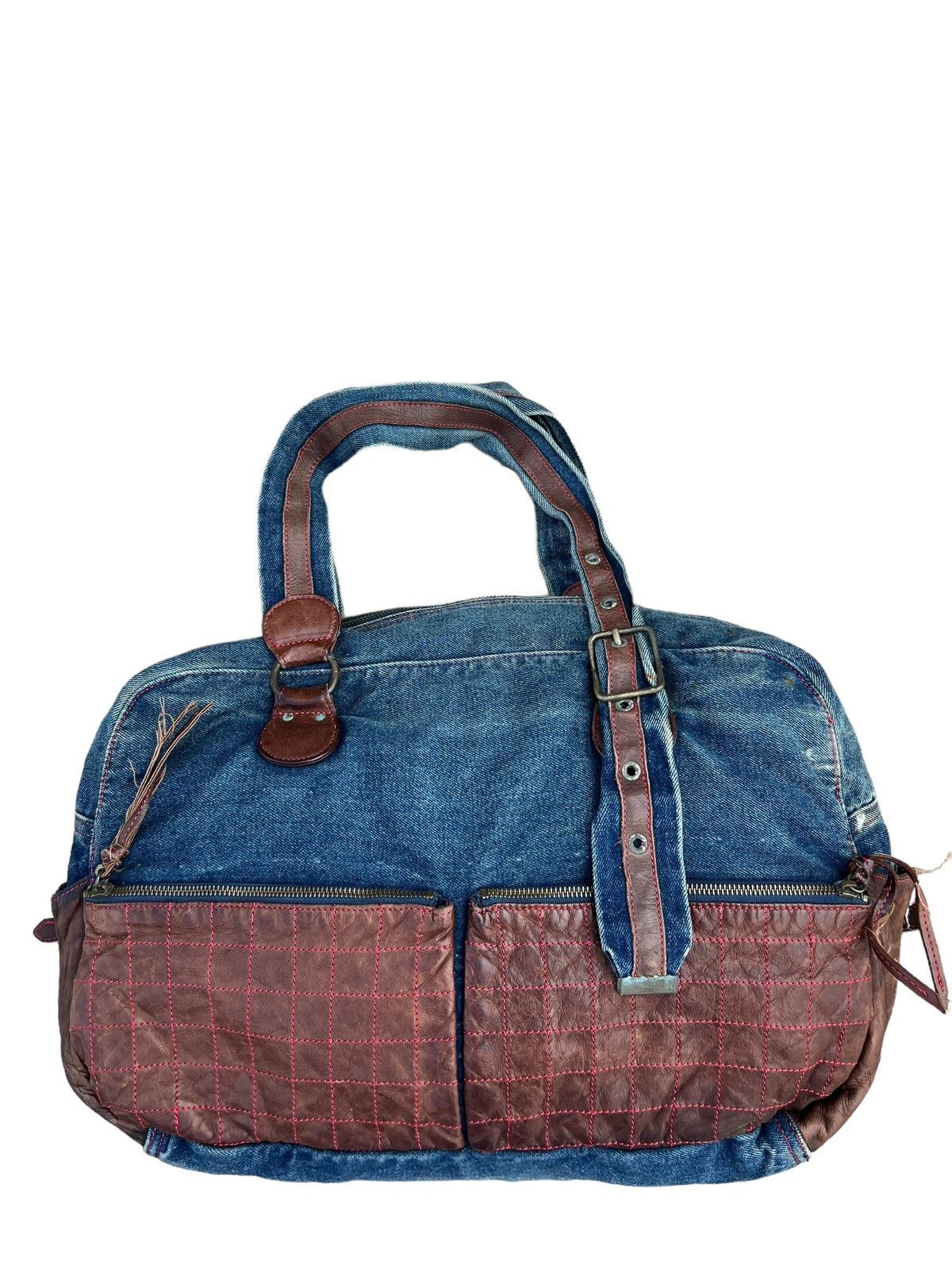 Vintage And A Japan Distress Fade Denim Cowhide Leather Large Bag Size ONE SIZE - 5 Thumbnail