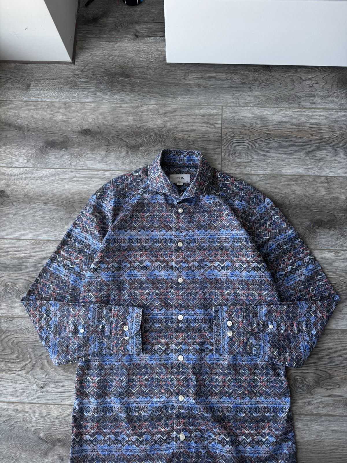 Eton Eton Men's Geometric Pattern Long Sleeve Shirt Size US M / EU 48-50 / 2 - 4 Thumbnail