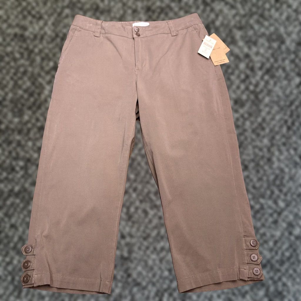 Coldwater Creek Coldwater Creek Cropped Pants Womens 10 Tan Twill Stretch Flat Front Zip Button Straight Leg Cotton Spandex NWT Vintage No Size 32" / US 10 / IT 46 - 1 Thumbnail
