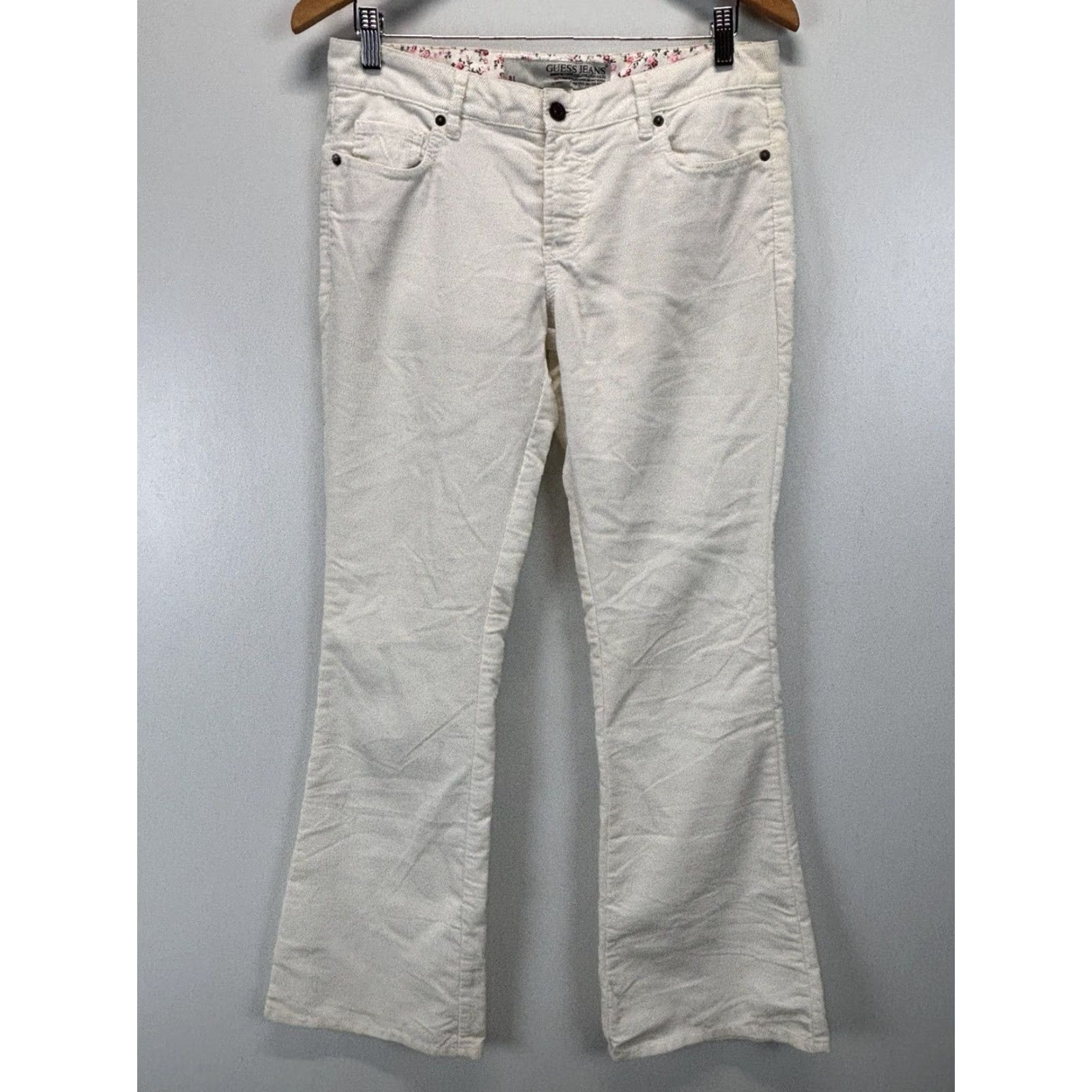 Guess VINTAGE GUESS Corduroy Flare Pants Womens 29 Embroidered Ivory Low Rise 31x33 Retro Y2K Boho Vintage Women’s Pants Size 29" - 2 Thumbnail