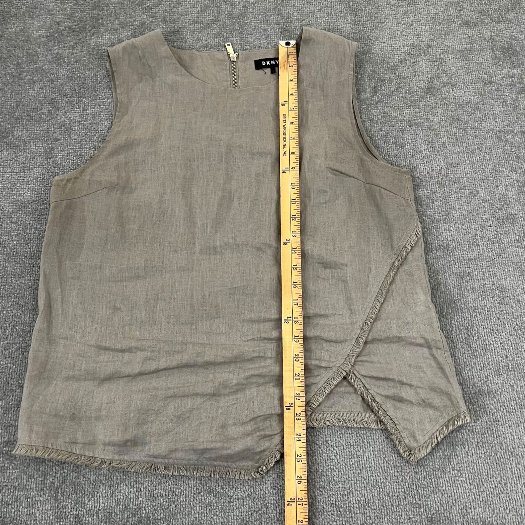 DKNY DKNY Top Womens Large Brown 100% Linen Lagenlook Asymmetrical Back Zip Shirt N/A Size L / US 10 / IT 46 - 5 Thumbnail
