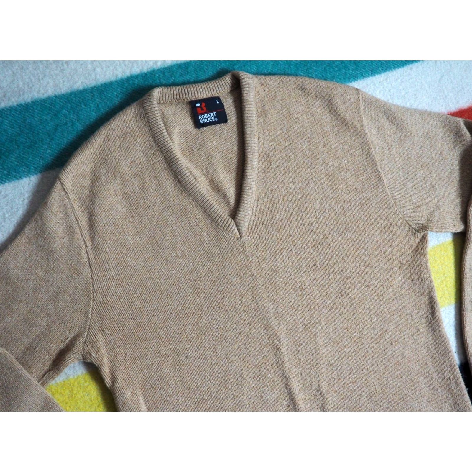 Vintage VTG 70s 80s Robert Bruce Tan Wool V Neck Ivy Prep Pullover Sweater Mens L Brown Size US L / EU 52-54 / 3 - 2 Thumbnail
