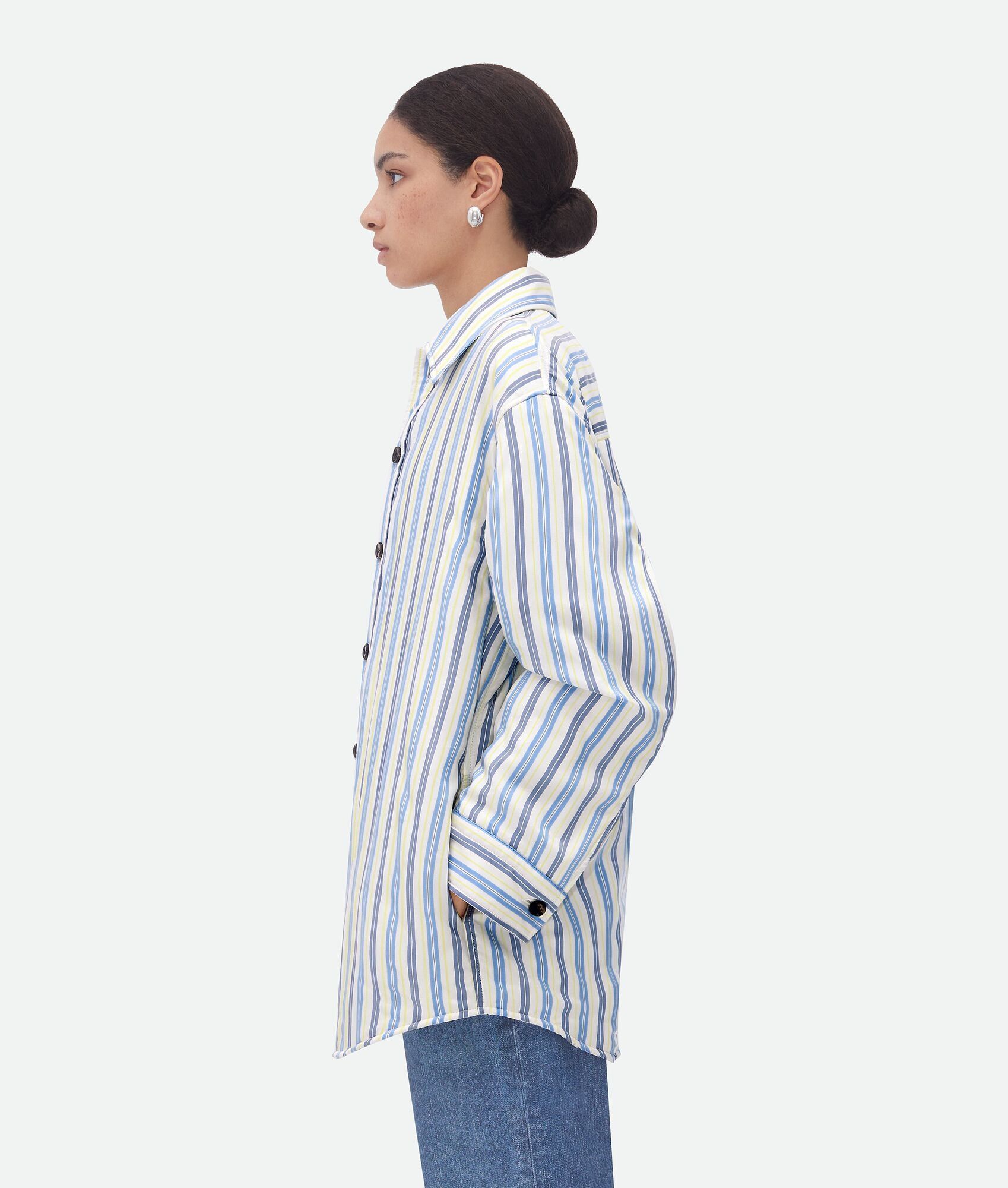 Bottega Veneta o1n1vont0125 Striped Silk Padded Shirt Jacket in Multicolor Size L / US 10 / IT 46 - 2 Thumbnail